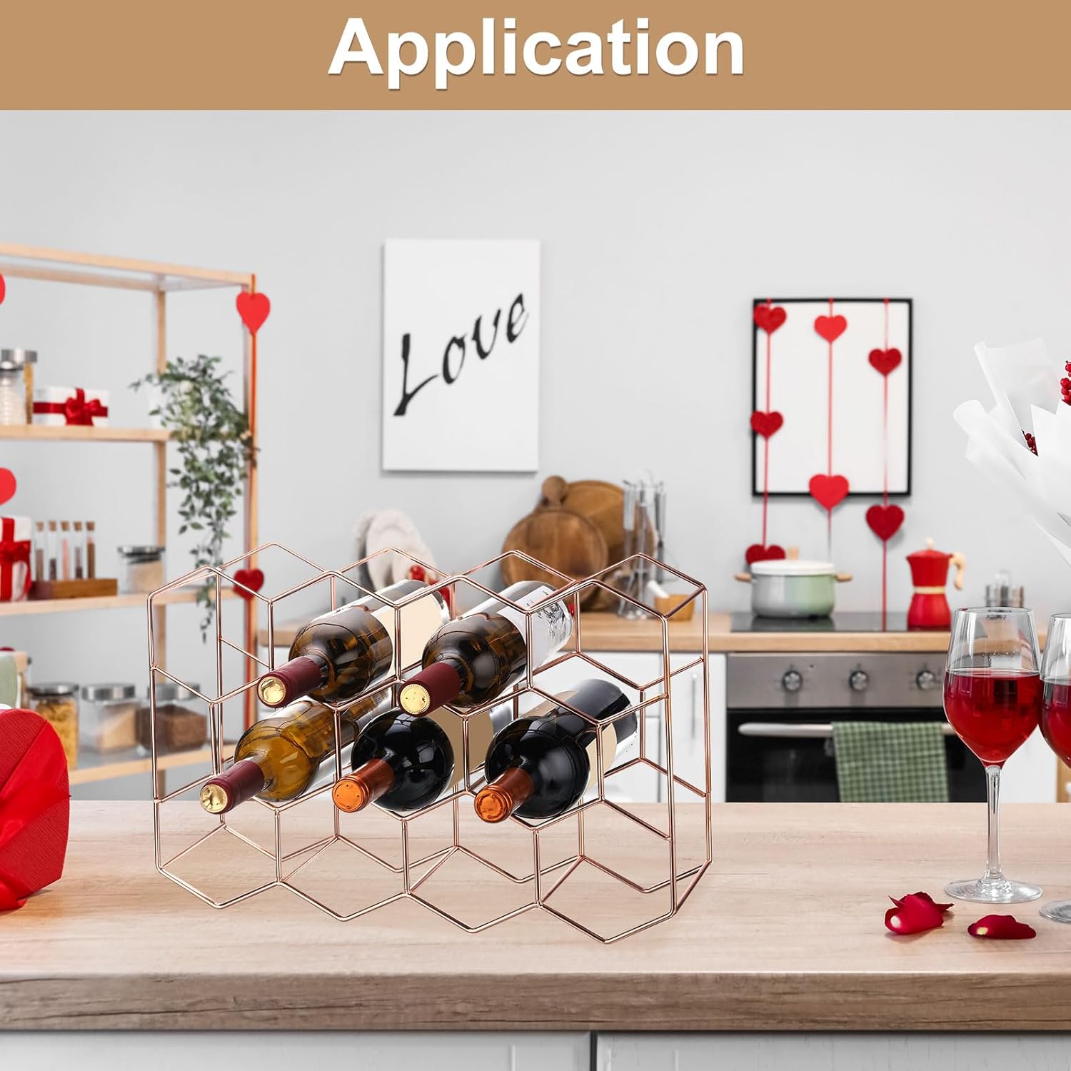 Uxcell 14 Bottle Freestanding Rose Gold Metal Wine Rack