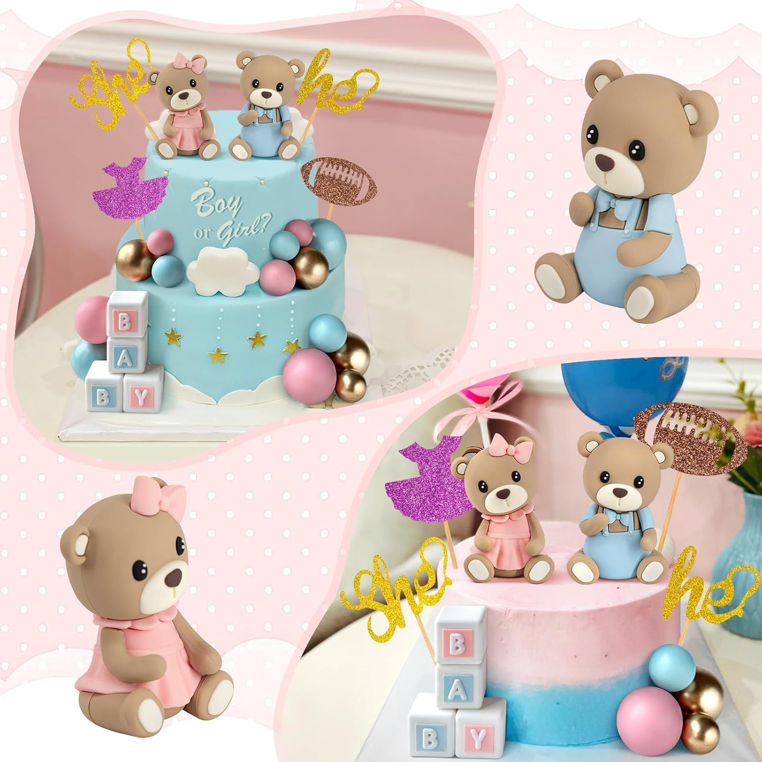 Zafena 34 PCS Gender Reveal Cake Topper Set 1