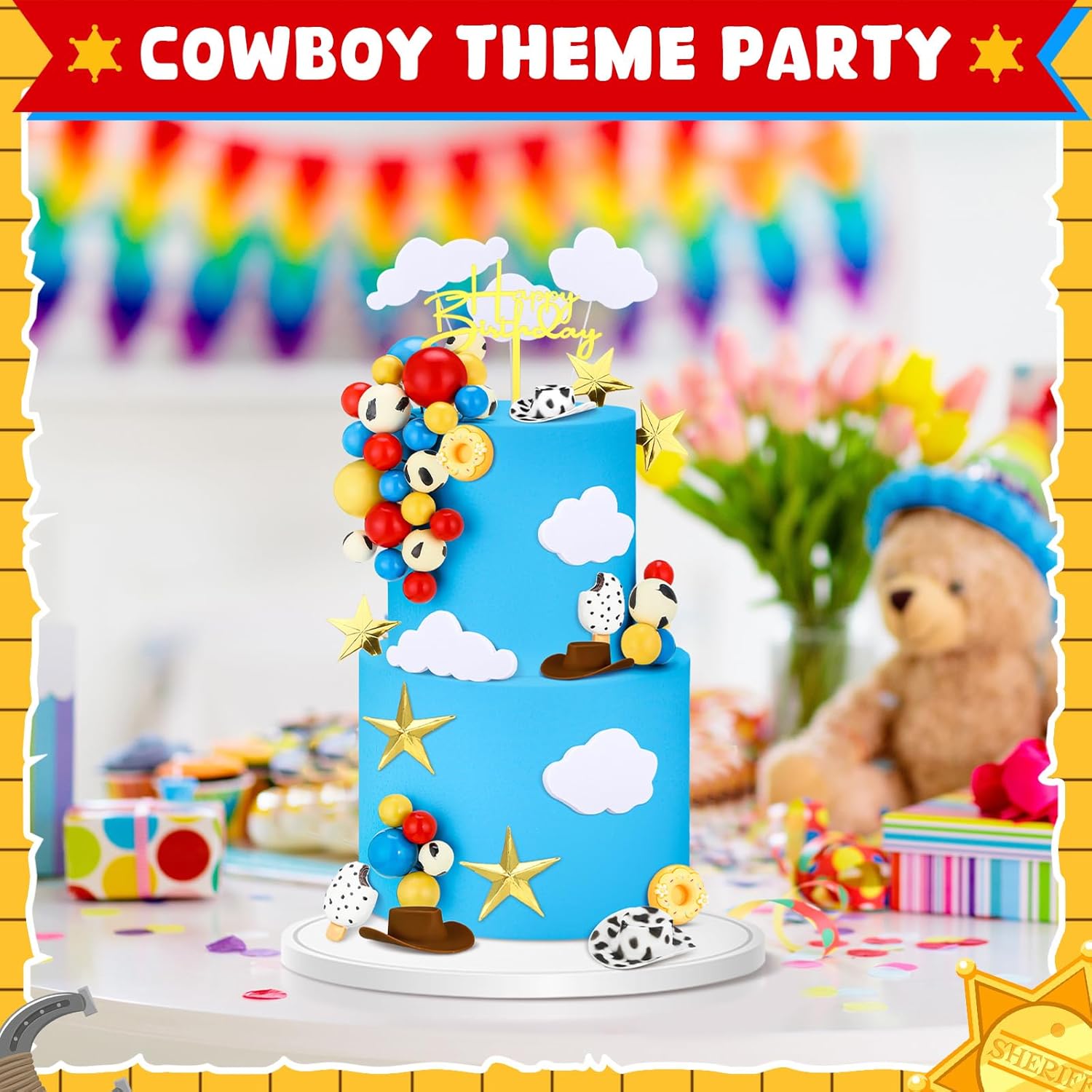 GlikCeil 57 Pcs Cartoon Cow Cake Topper Kit