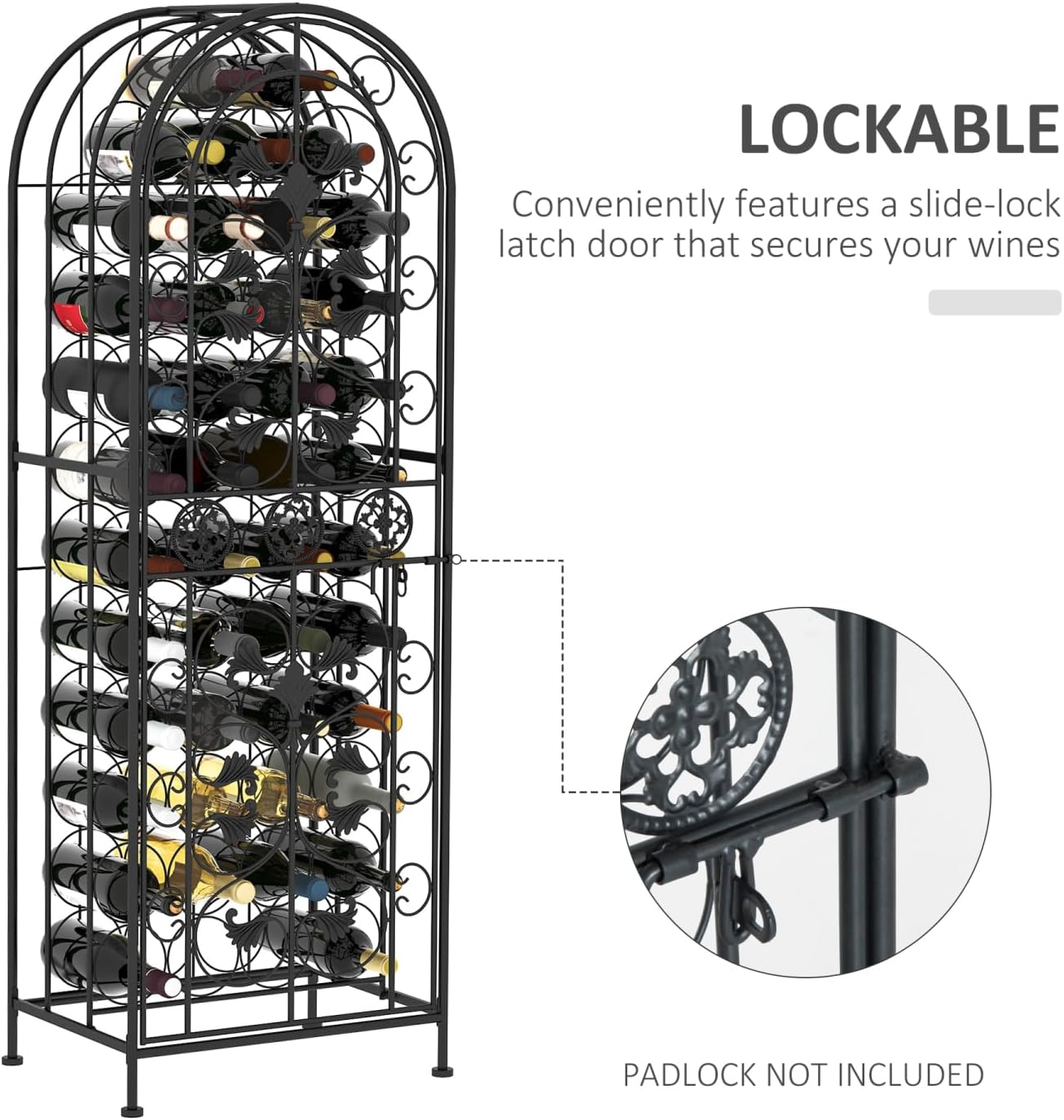 45 Bottle Wrought Iron Wine Rack with Lock - Black 1