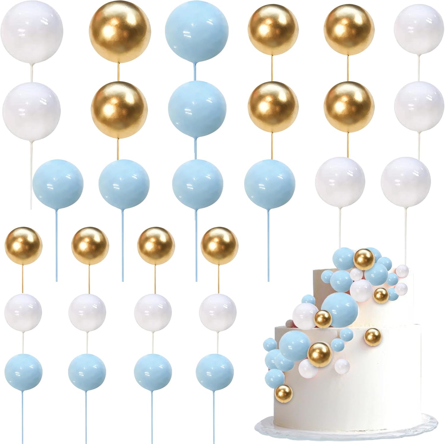 ZHUOWEISM 24 PCS Colorful Foam Ball Cake Toppers