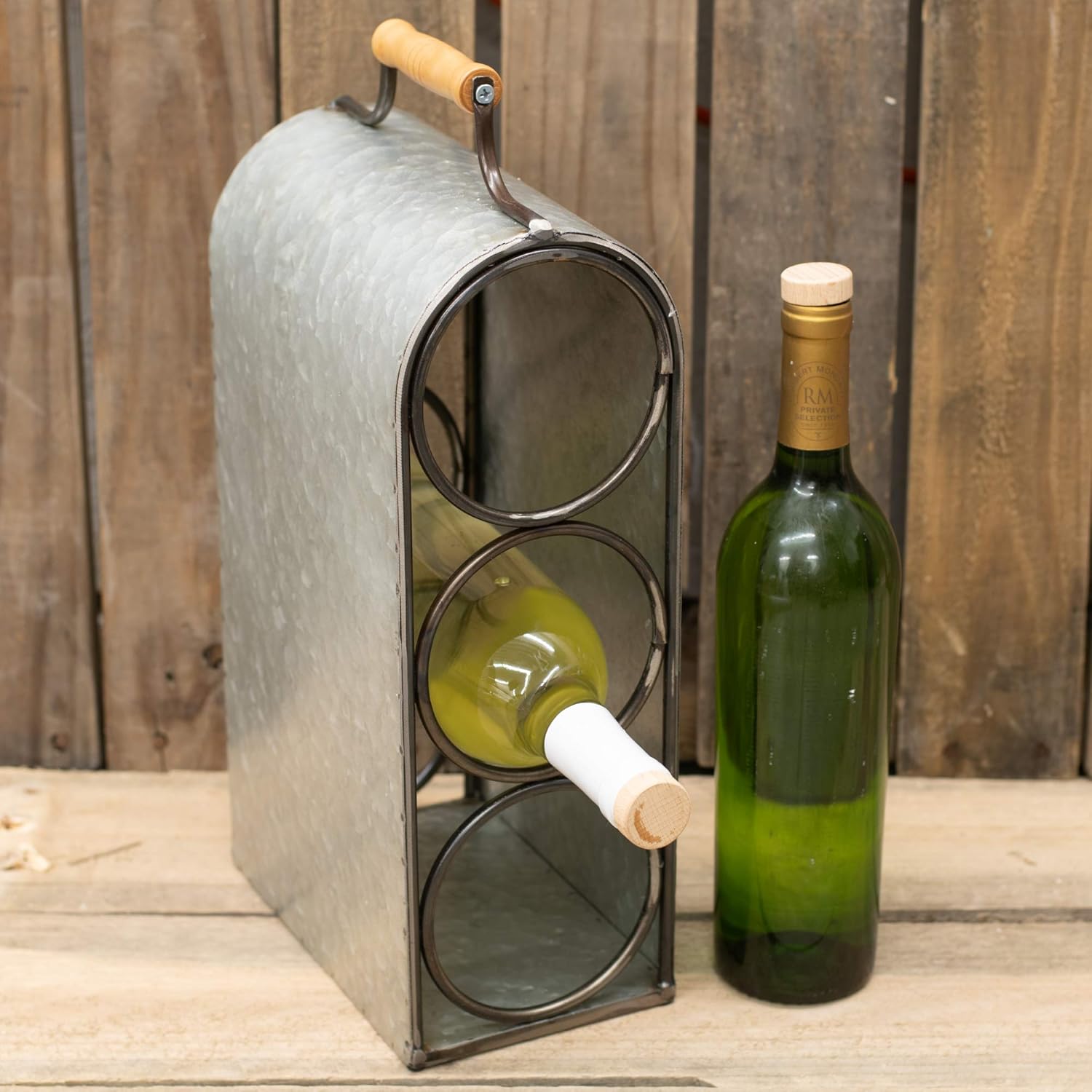Drew Derose 3-Bottle Galvanized Wine Holder Rack
