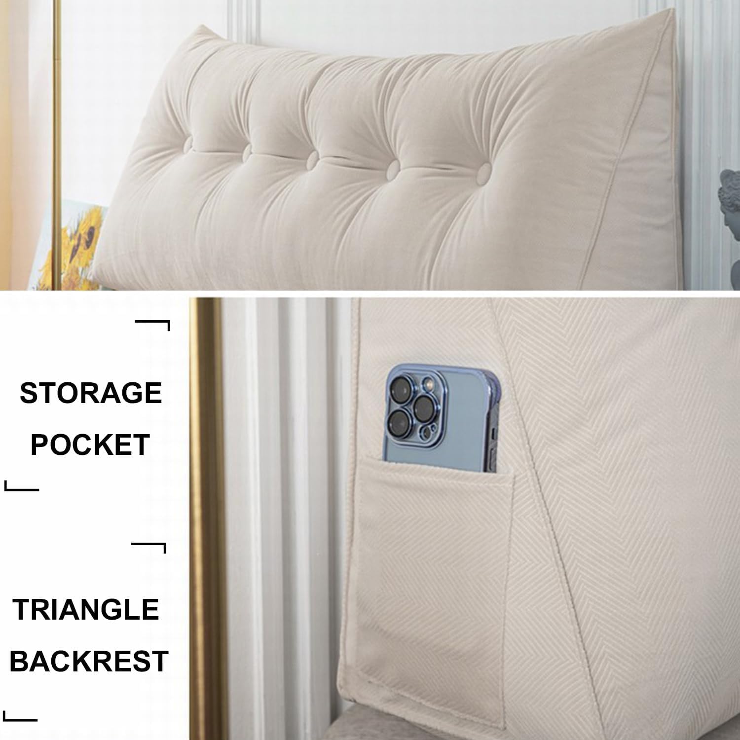 COZMAX Queen Triangular Headboard Pillow with Removable Cover