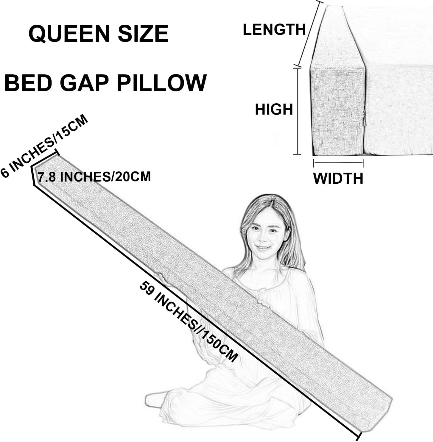 ZZYK Bed Gap Filler Pillow - Gray Queen 78x6