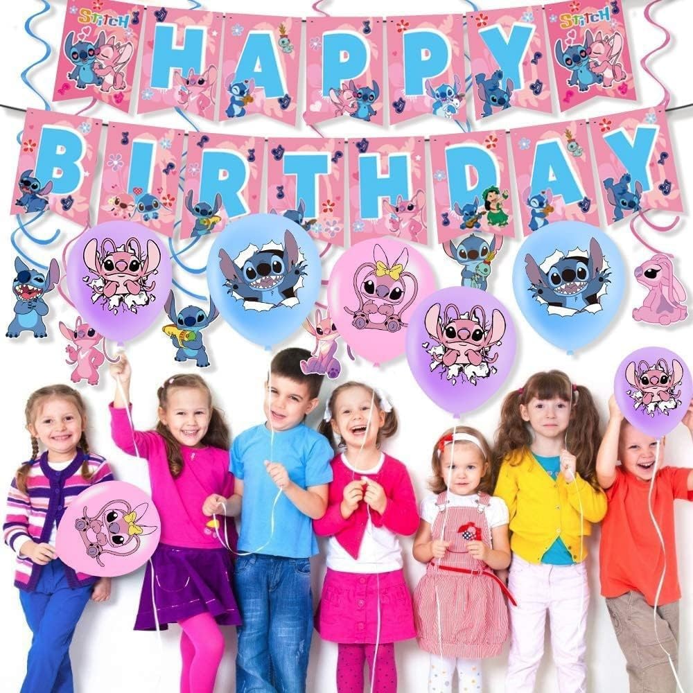 103PCS Stitch Birthday Decorations Set Pink