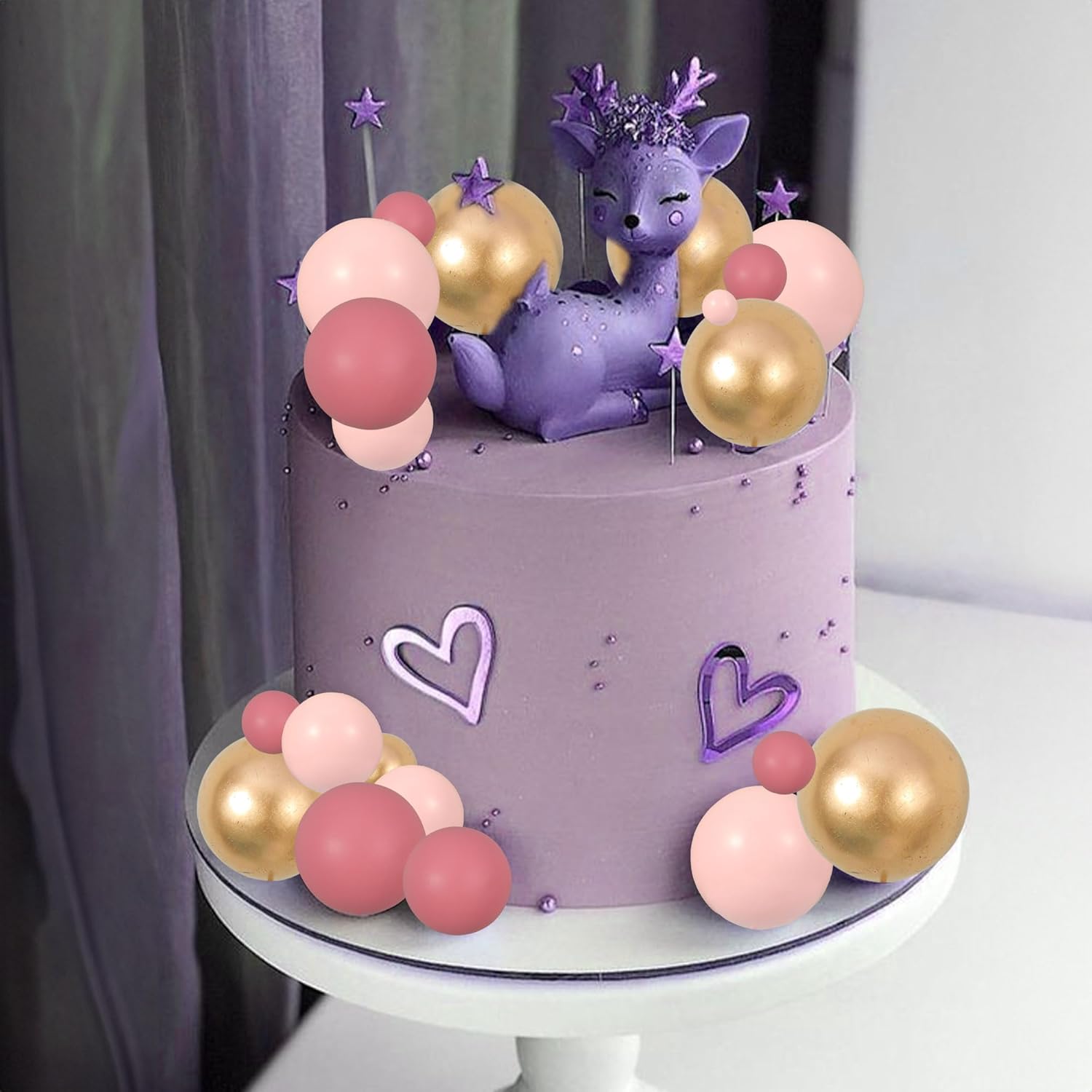 Gyufise 30Pcs Pink Gold Ball Cake Toppers