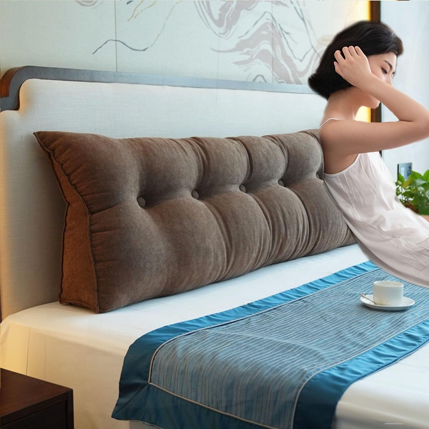 Queen Headboard Pillow - Coffee 315 Inches Double Layer