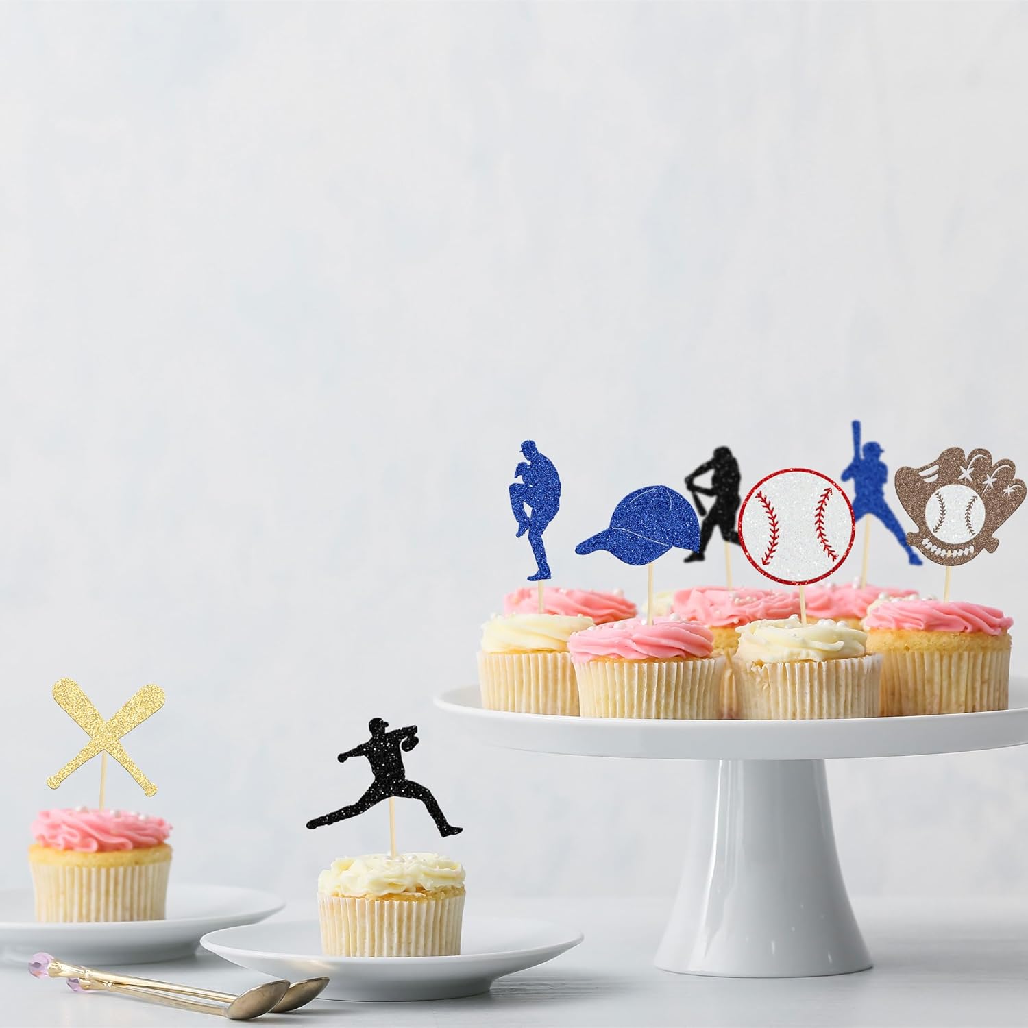 Ephlyn 24Pcs Baseball Cupcake Toppers
