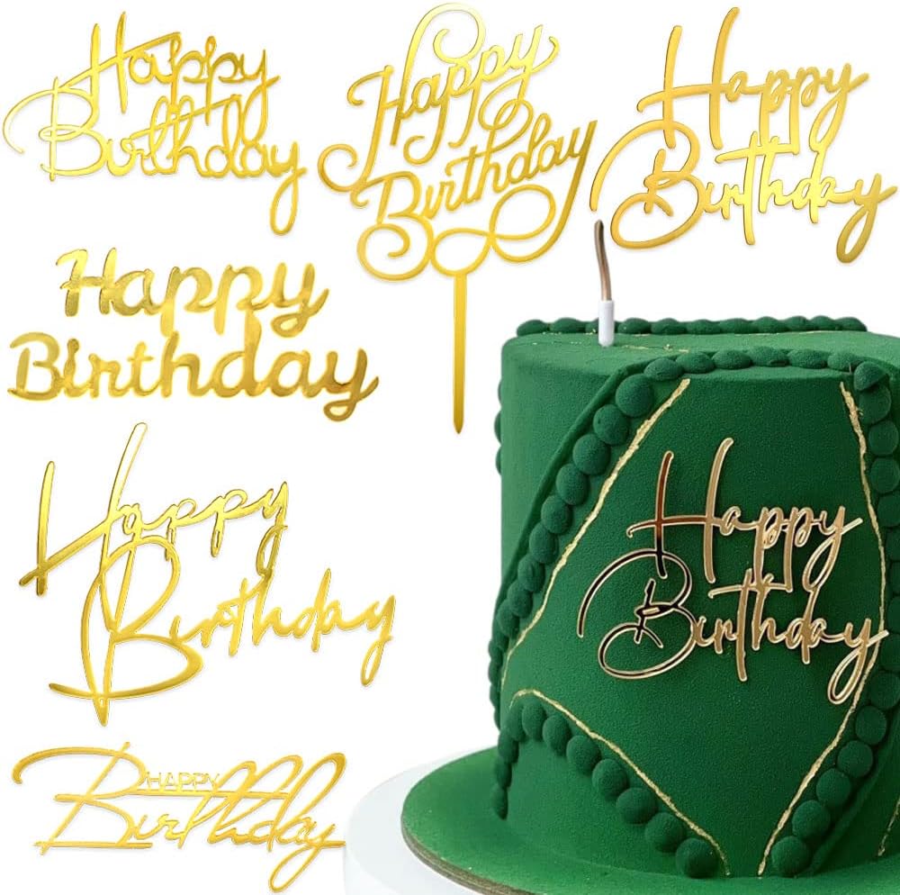 Happy Birthday Cake Toppers 6pcs Set Mirror Gold