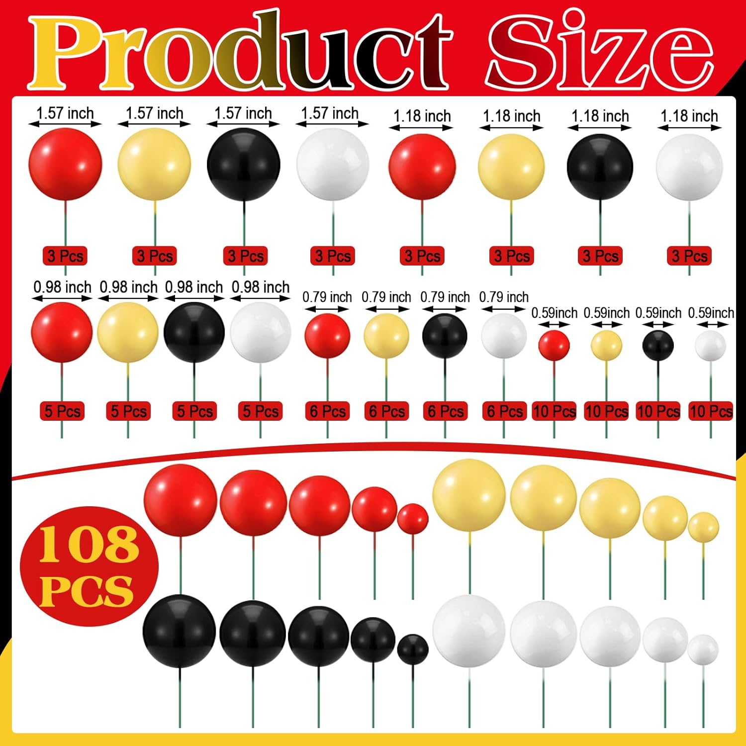 Tondiamo 108 Pcs Ball Cake Toppers DIY Foam Balloons Decorations