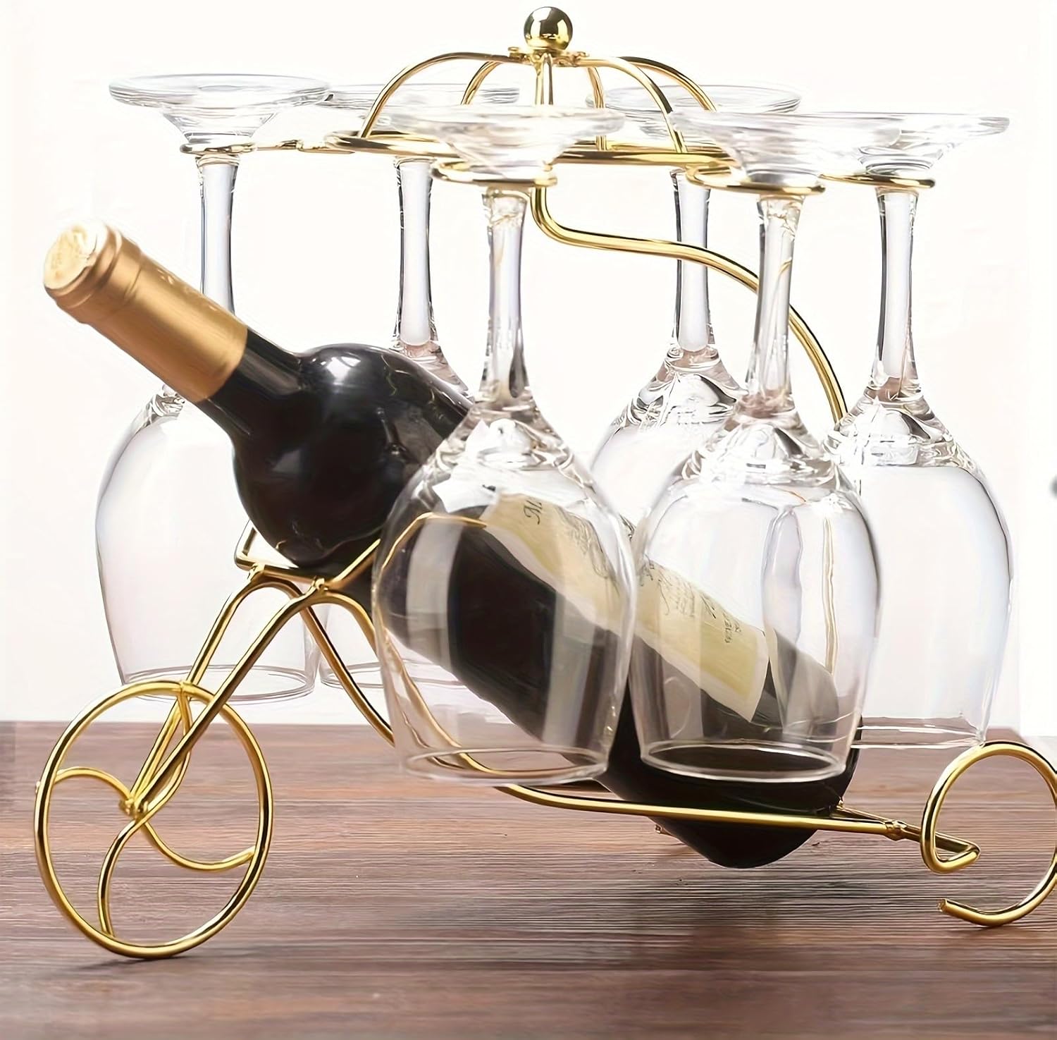Golden Metal Wine Rack with Bicycle Design 1