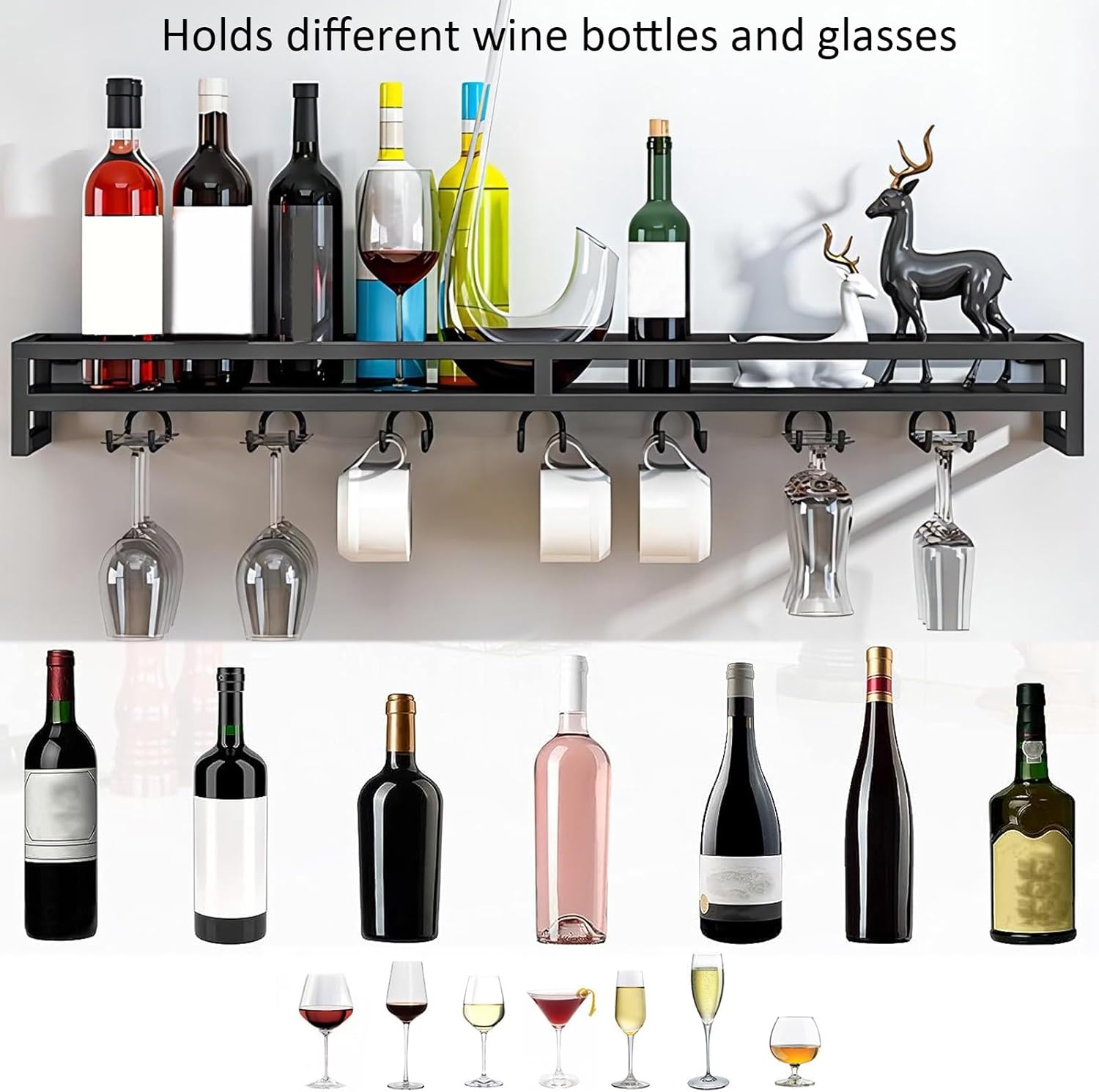 LIGUOYI Wall Mounted Wine Rack - Sturdy Metal Holder BlackGoldWhite