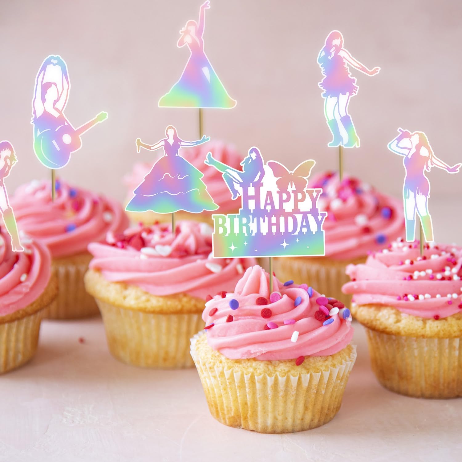 24 Pcs Super Star Music Themed Cupcake Toppers for Birthday Parties