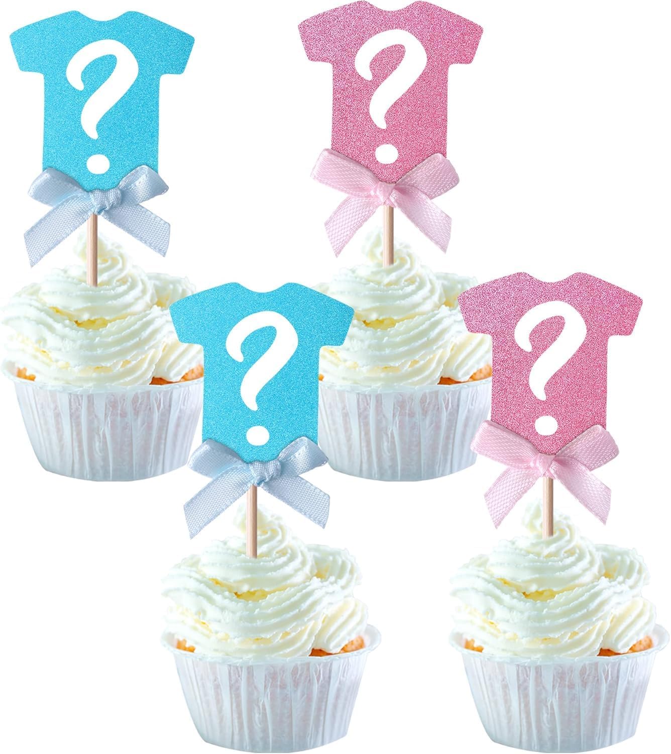 24 Pack Gender Reveal Cupcake Toppers with Glitter