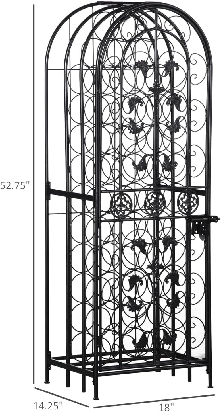 45 Bottle Wrought Iron Wine Rack with Lock - Black 1