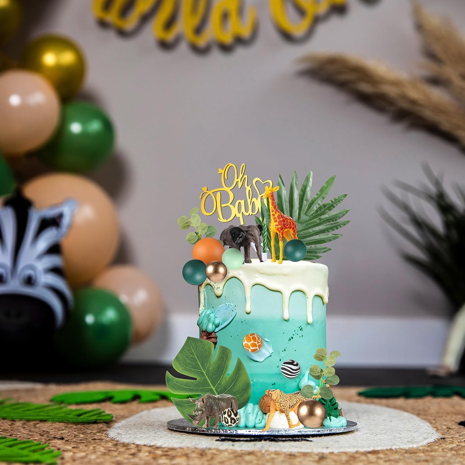Tallew 42 Pcs Safari Animal Cake Toppers Set