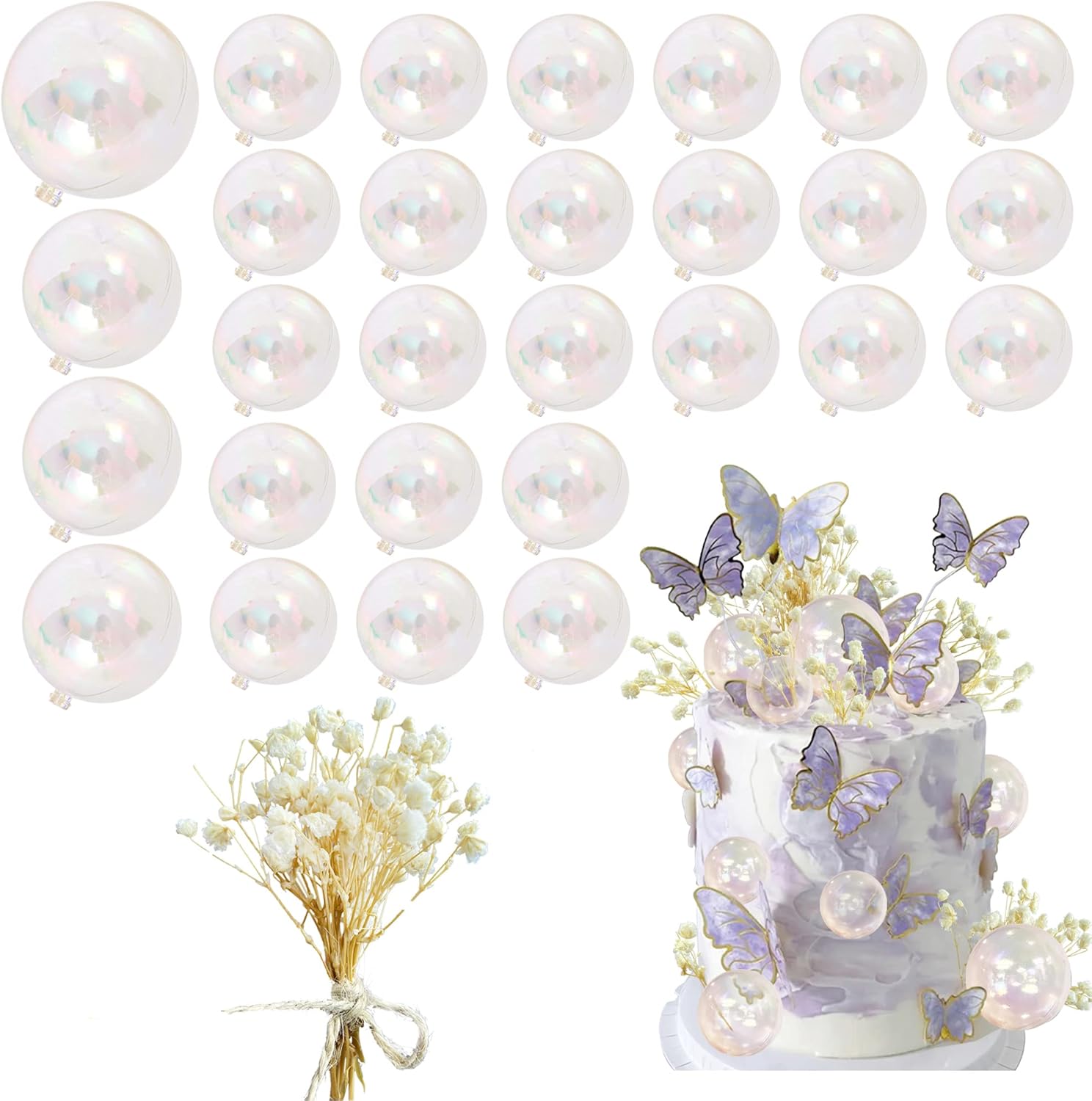 30 PCS Clear Bubble Ball Cake Toppers DIY Set