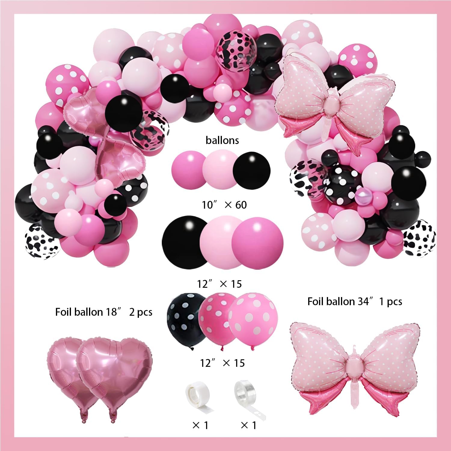 288 PCS Pink Mouse Party Decorations for 20 Guests