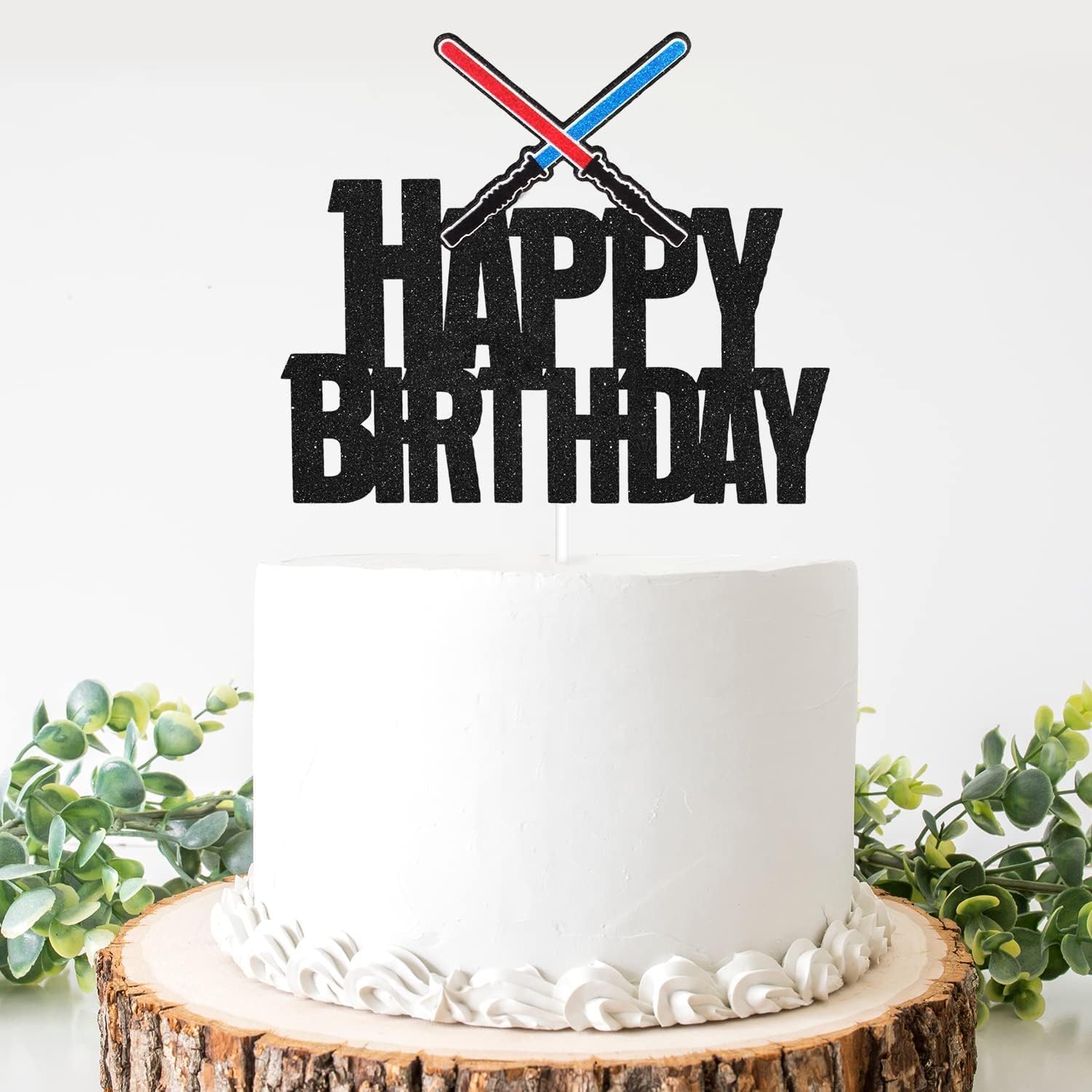 Darth Vader Birthday Cake Topper - Black Glitter Alien War Decor