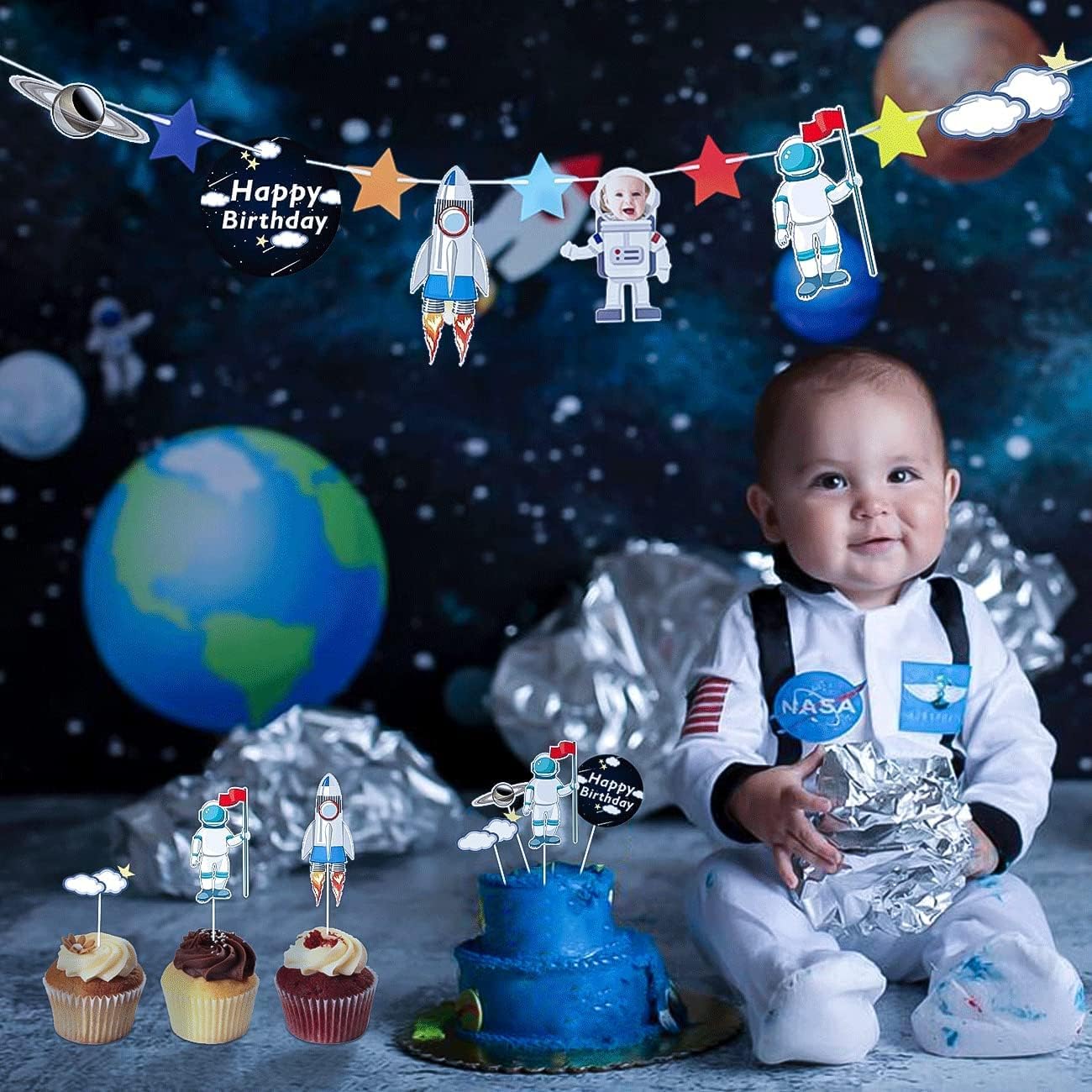 22Pcs Space Cake Topper Set for Birthday Party Decorations