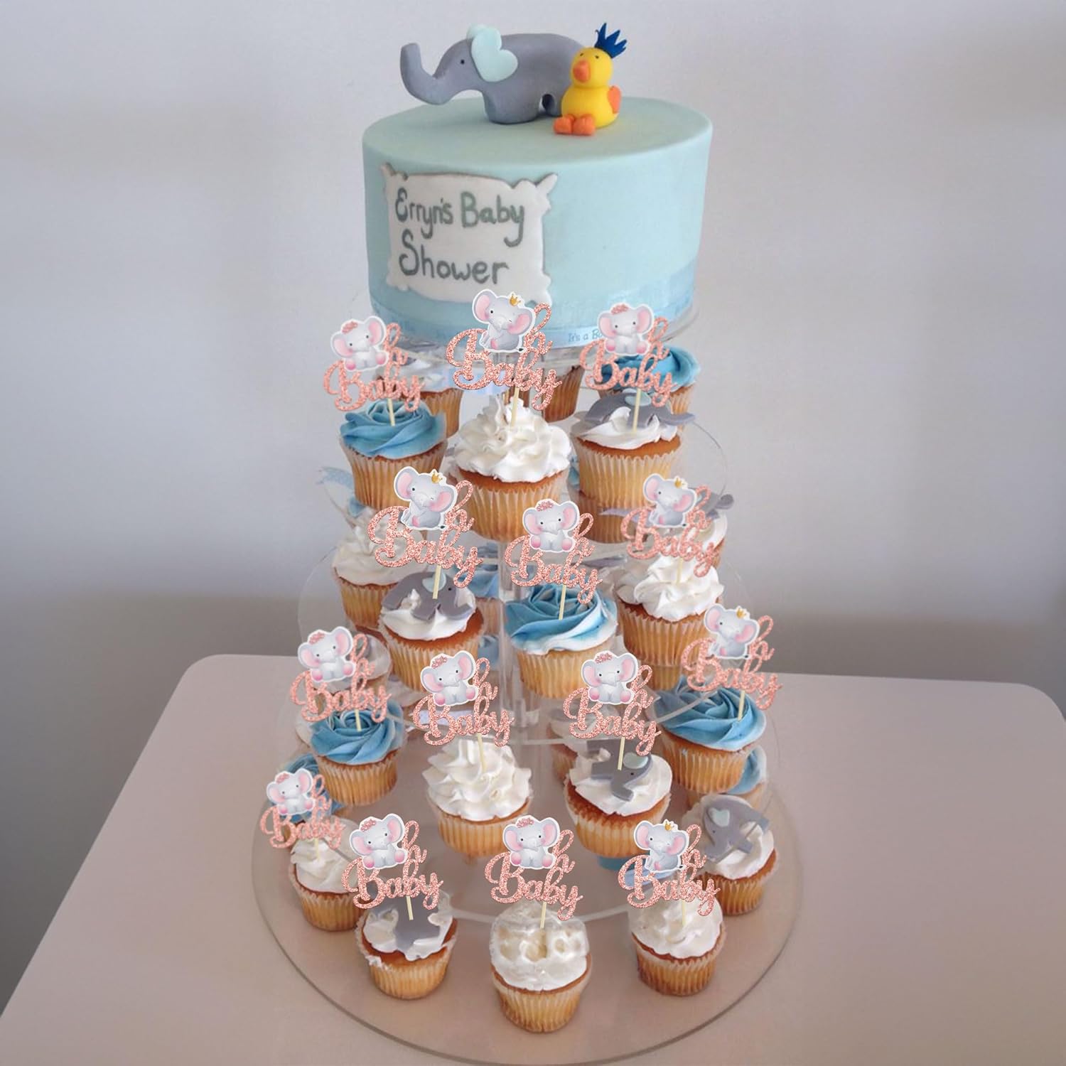 Gyufise 24Pcs Pink Elephant Cupcake Toppers