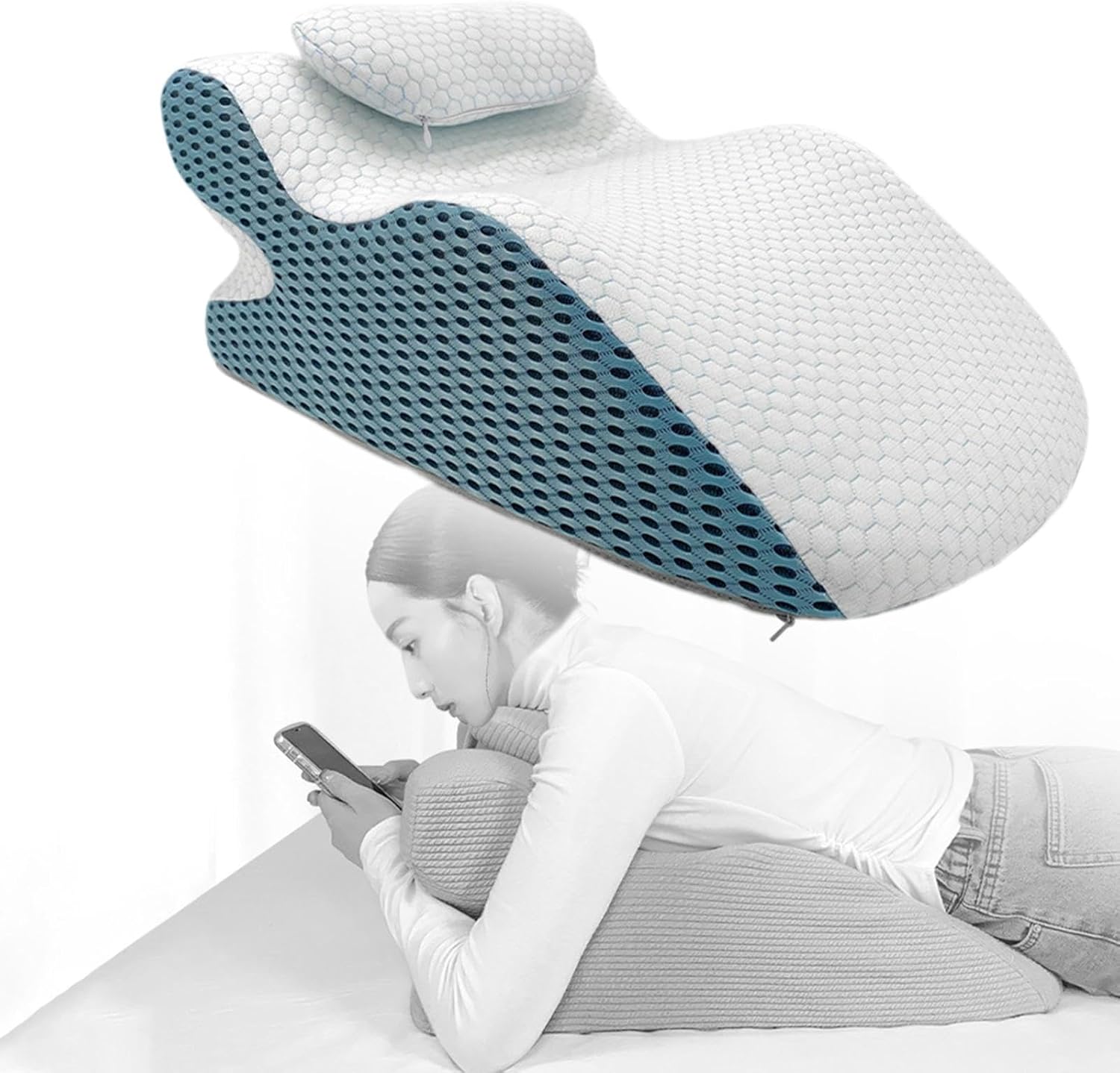 Face Down Pillow with Neck Support for Sleeping and Movies