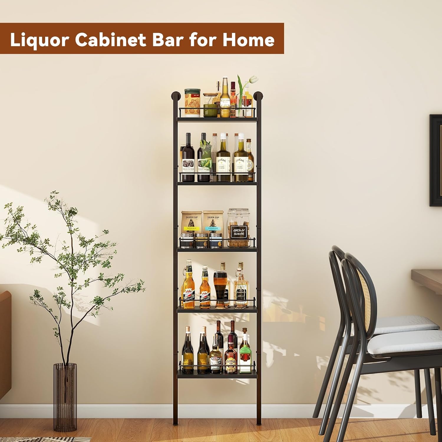 YMYNY 5-Tier Wall-Mounted Wine Rack with Fences Black 1