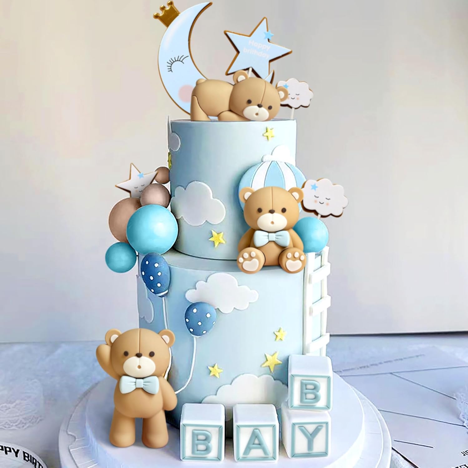JeVenis Blue Bear Cake Decor Set