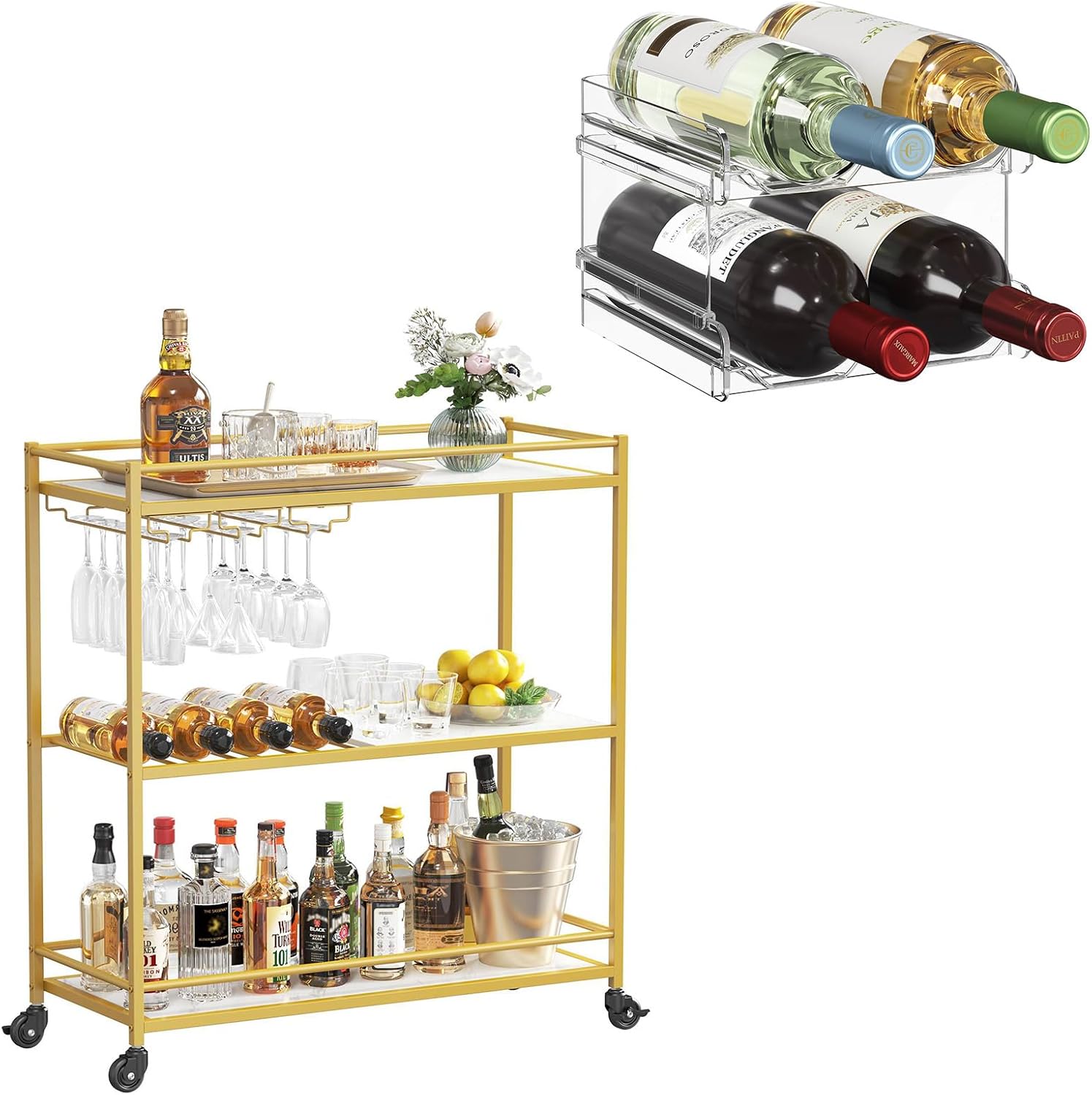 Lifewit 3 Tier Wine Rack with Lockable Wheels 1