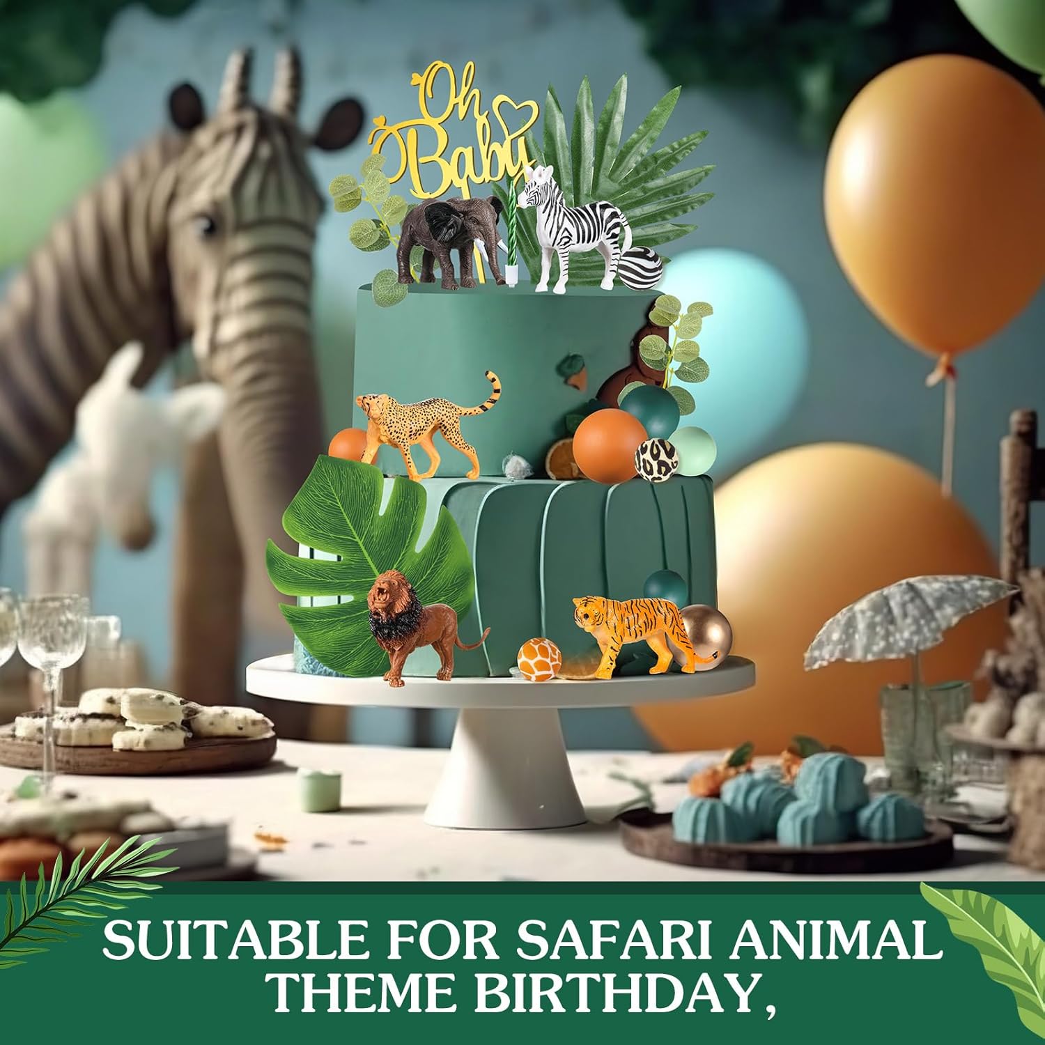 Tallew 42 Pcs Safari Animal Cake Toppers Set