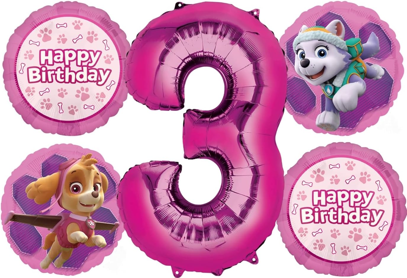 Skye and Everest 3rd Birthday Balloon Bouquet 5ct