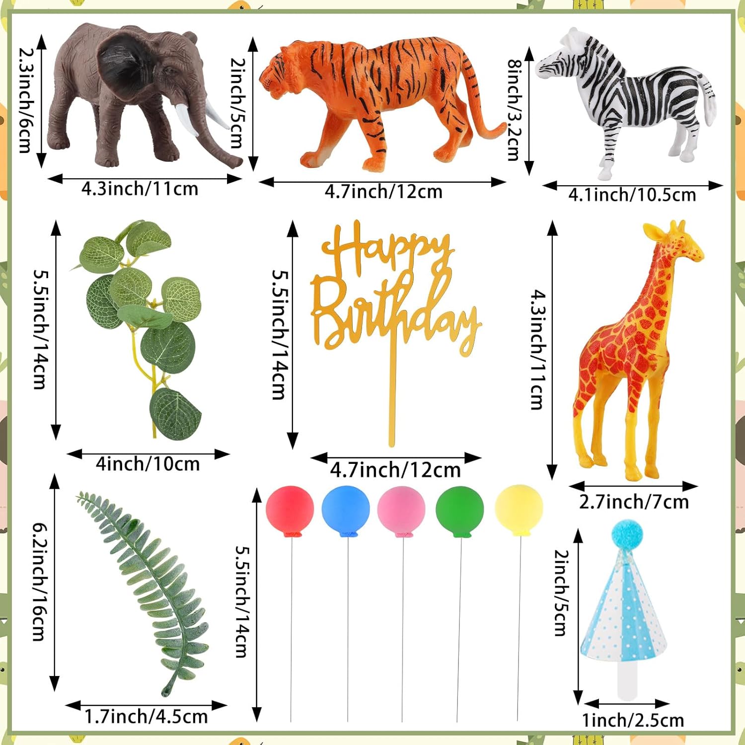 Hooqict 34 Pcs Safari Animal Cake Toppers