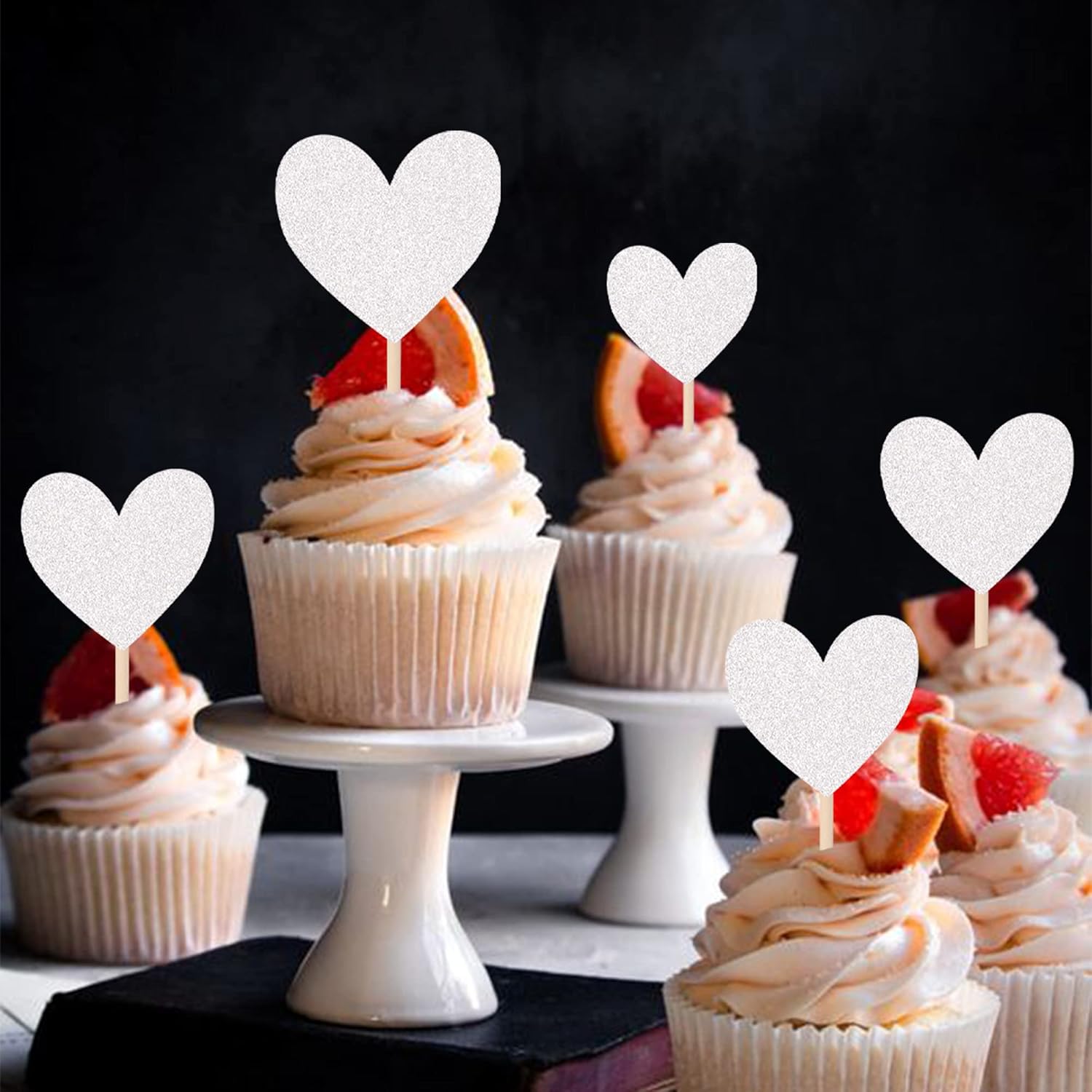 30PCS Glitter Love Heart Cupcake Toppers