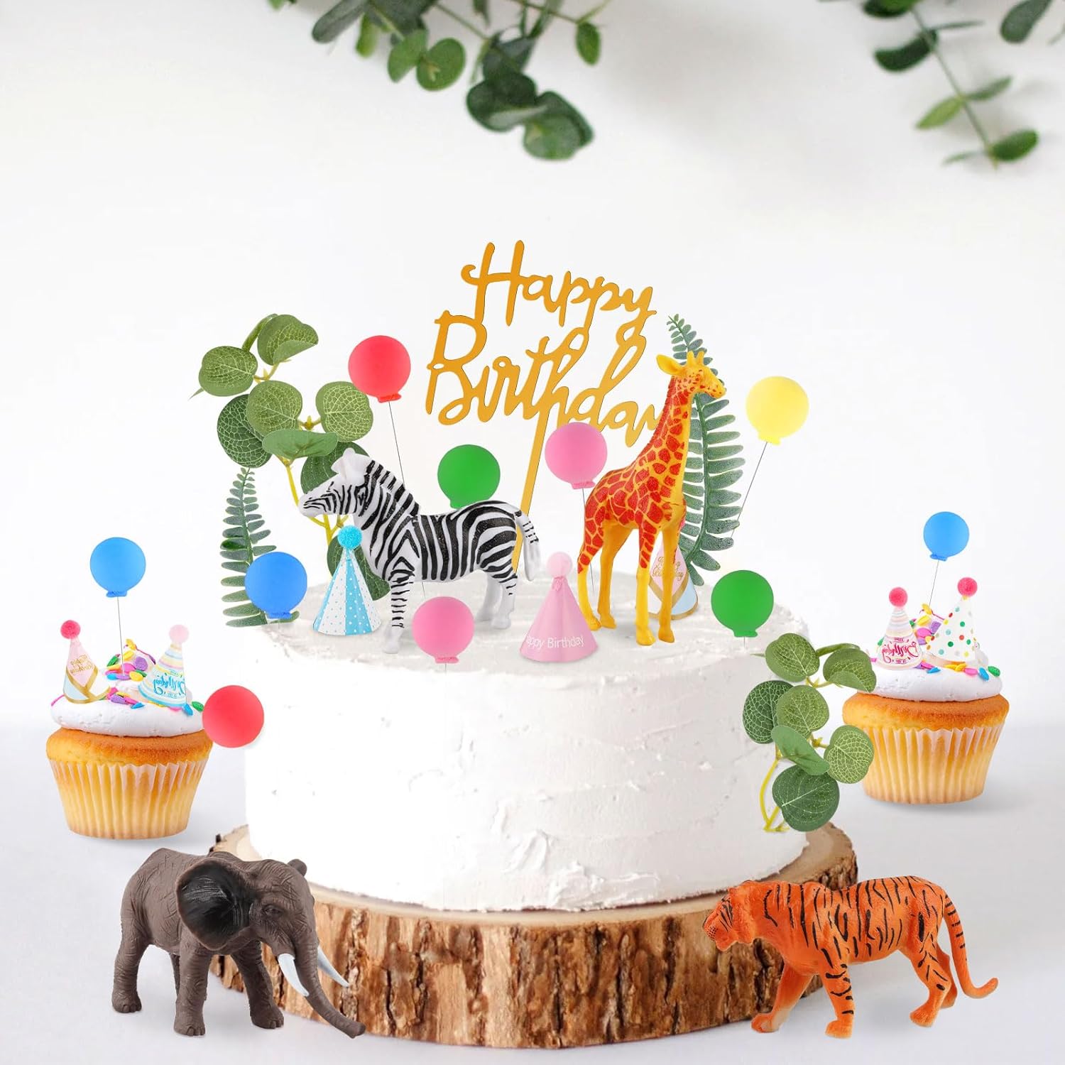 Hooqict 34 Pcs Safari Animal Cake Toppers