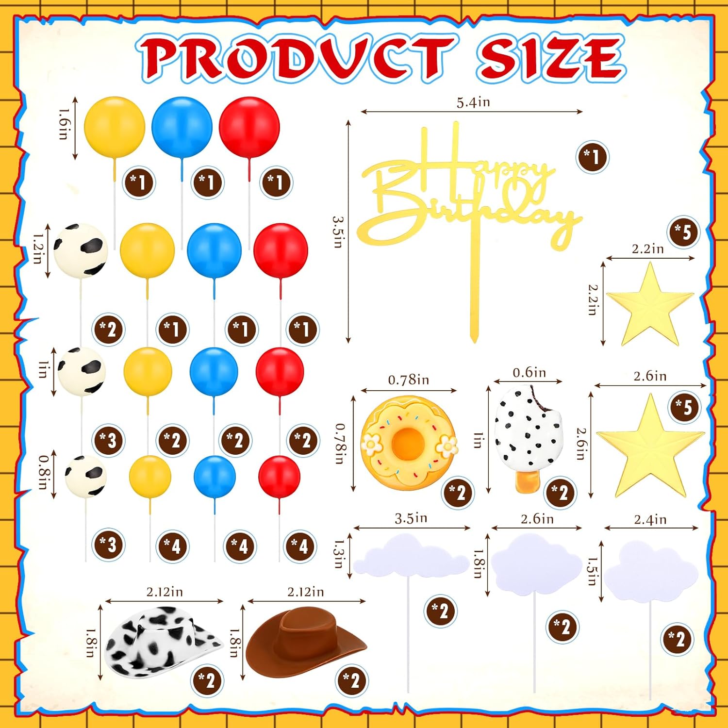 GlikCeil 57 Pcs Cartoon Cow Cake Topper Kit