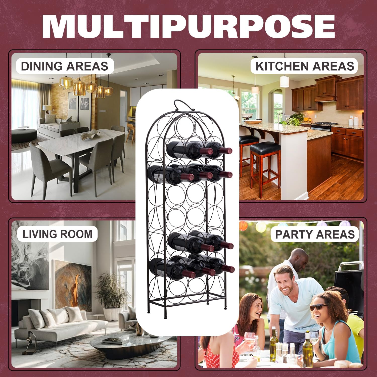 Kings Brand Furniture 23 Bottles Freestanding Wine Rack Pewter