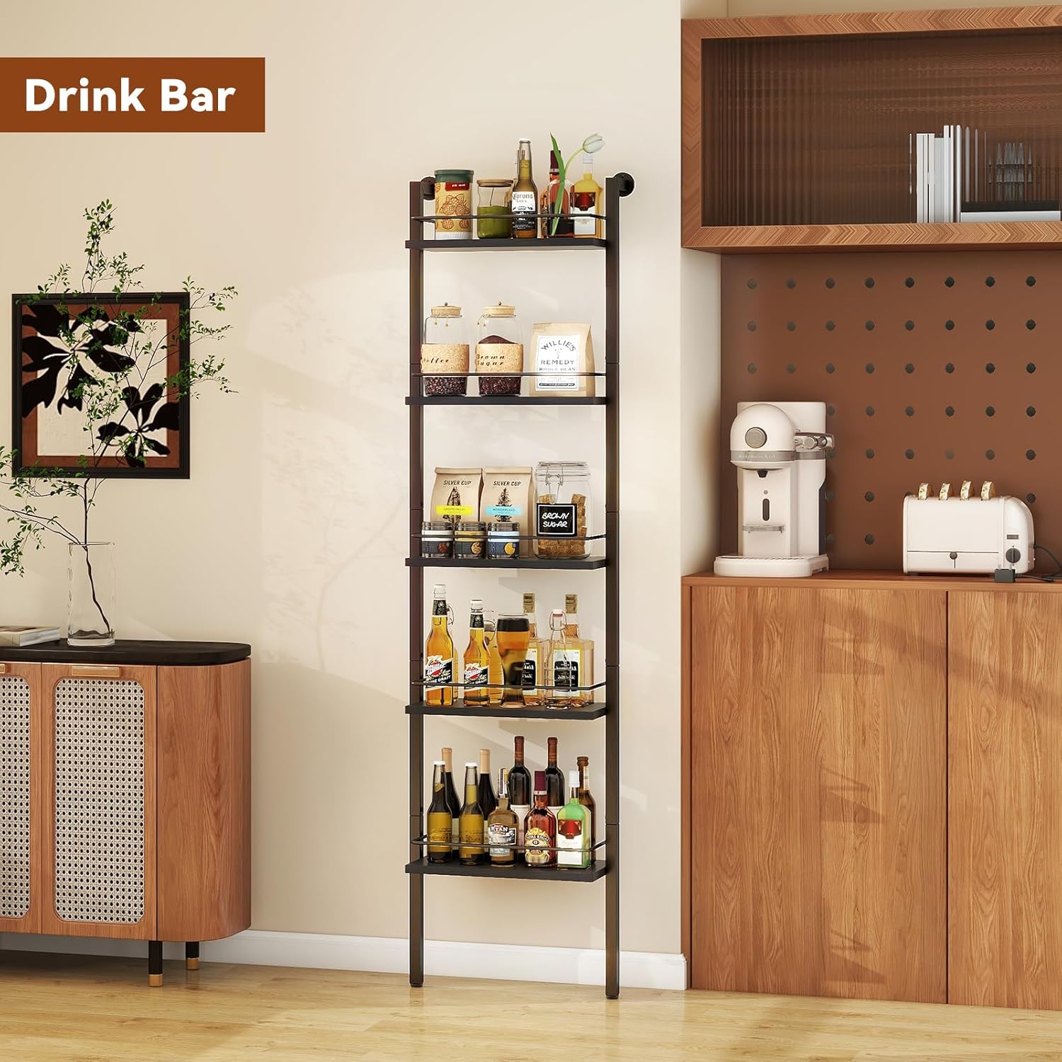 YMYNY 5-Tier Wall-Mounted Wine Rack with Fences Black 1
