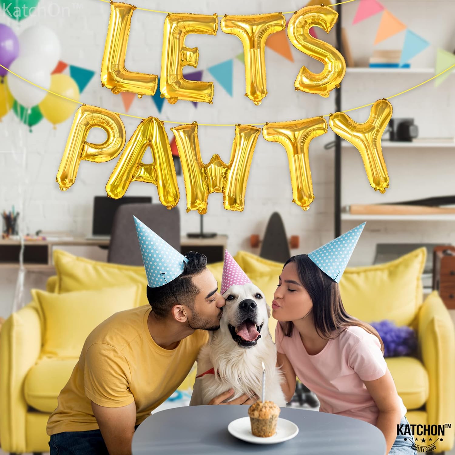 KatchOn Lets Pawty Balloons Gold 16 Inch Decor Set