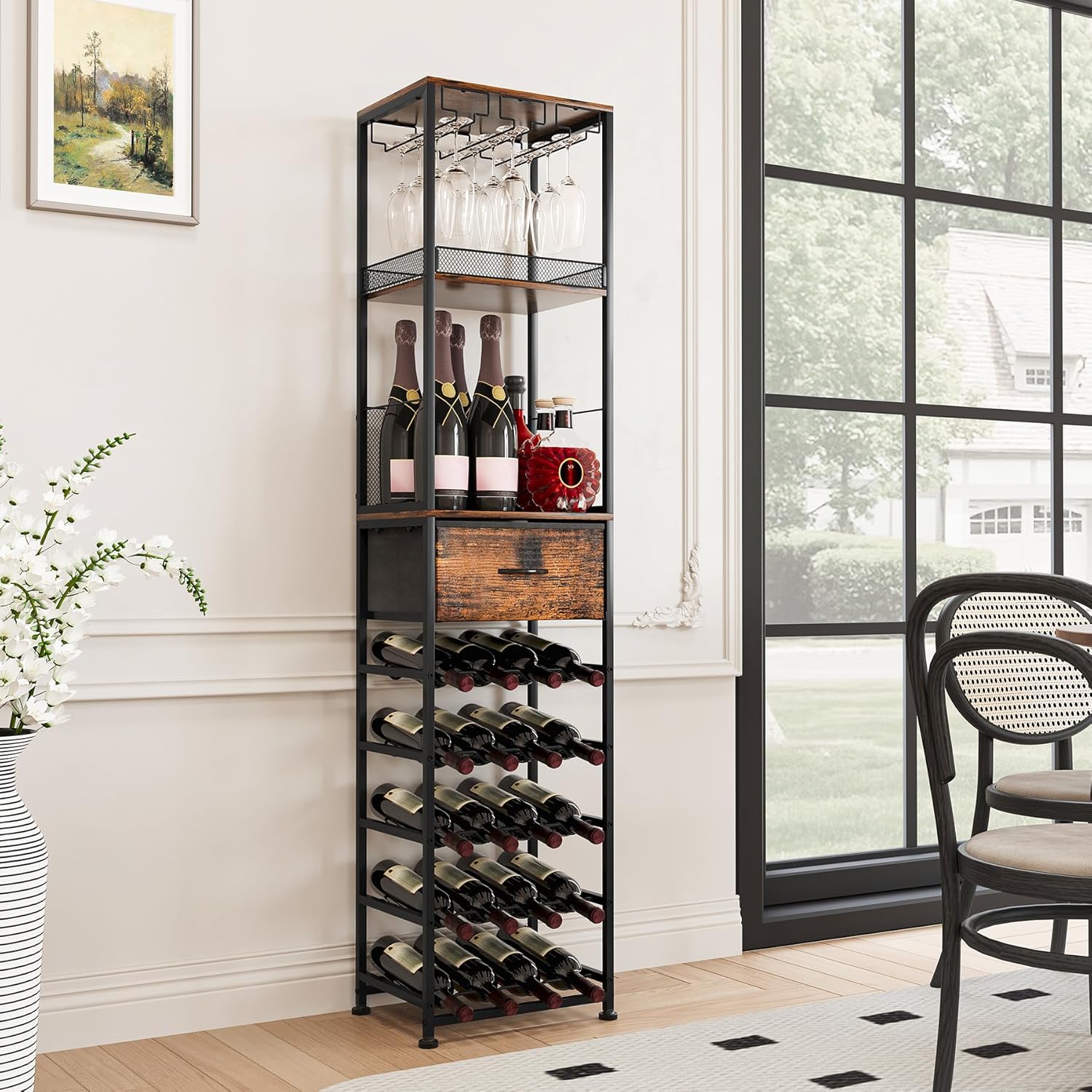 TQVAI 7-Tier Wine Rack Modular Split Design Space-Saving Floor Cabinet