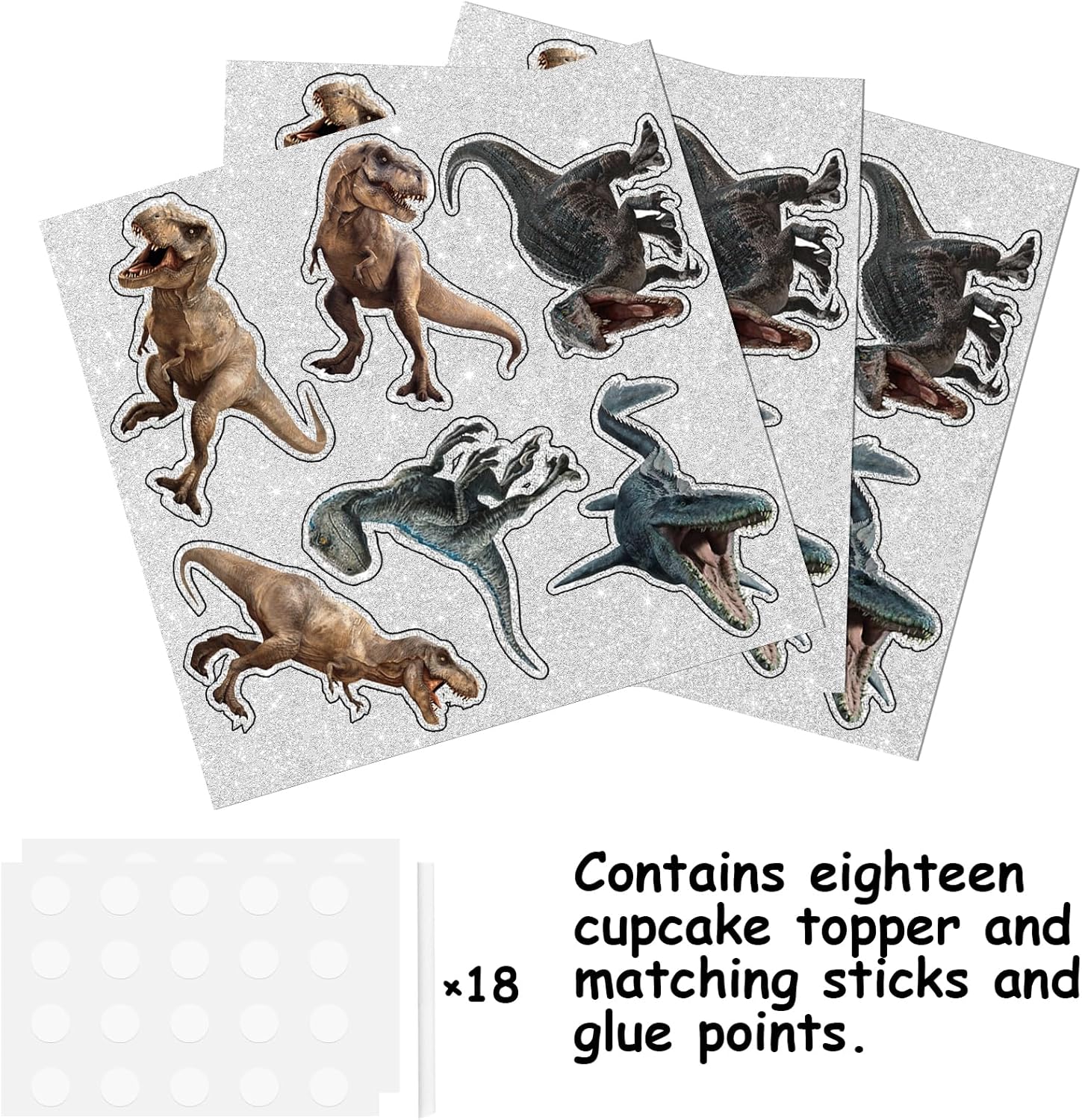 18pcs Glitter Dinosaur Cupcake Toppers Birthday Party Decor 1