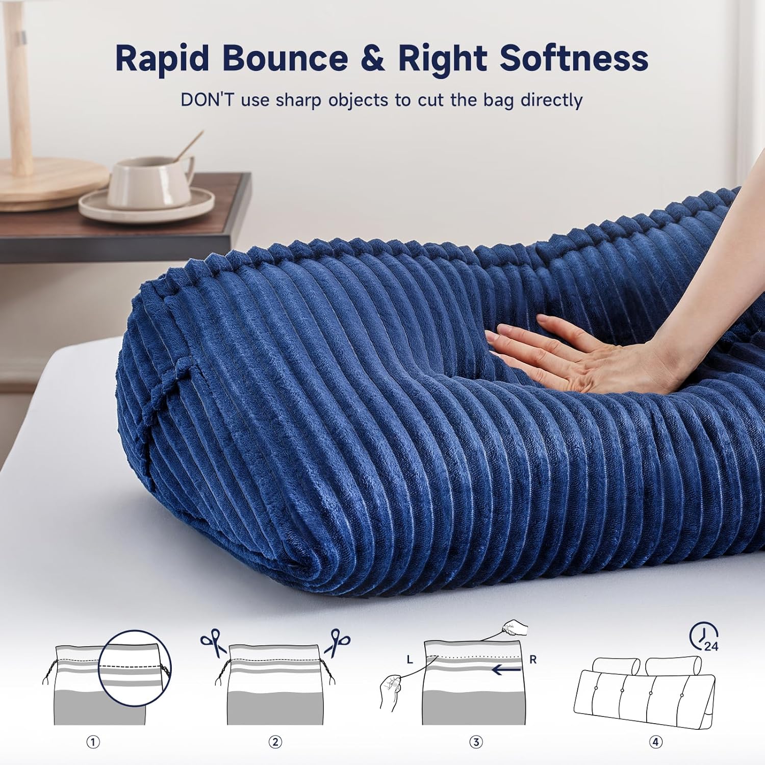 Z-hom Queen Headboard Pillow with 2 Roll Pillows - Blue