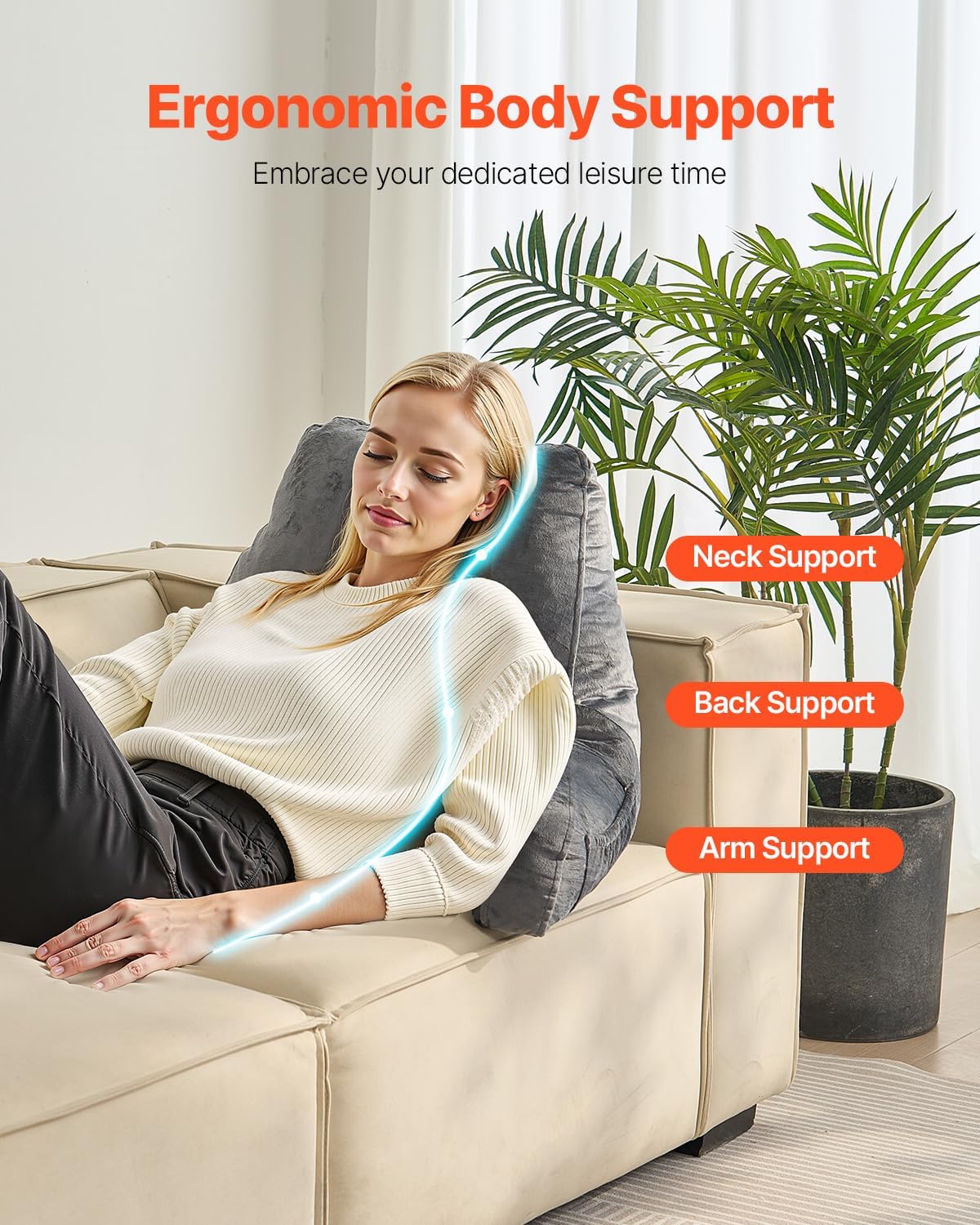 VEVOR Reading Pillow with 3 Pockets and Memory Foam