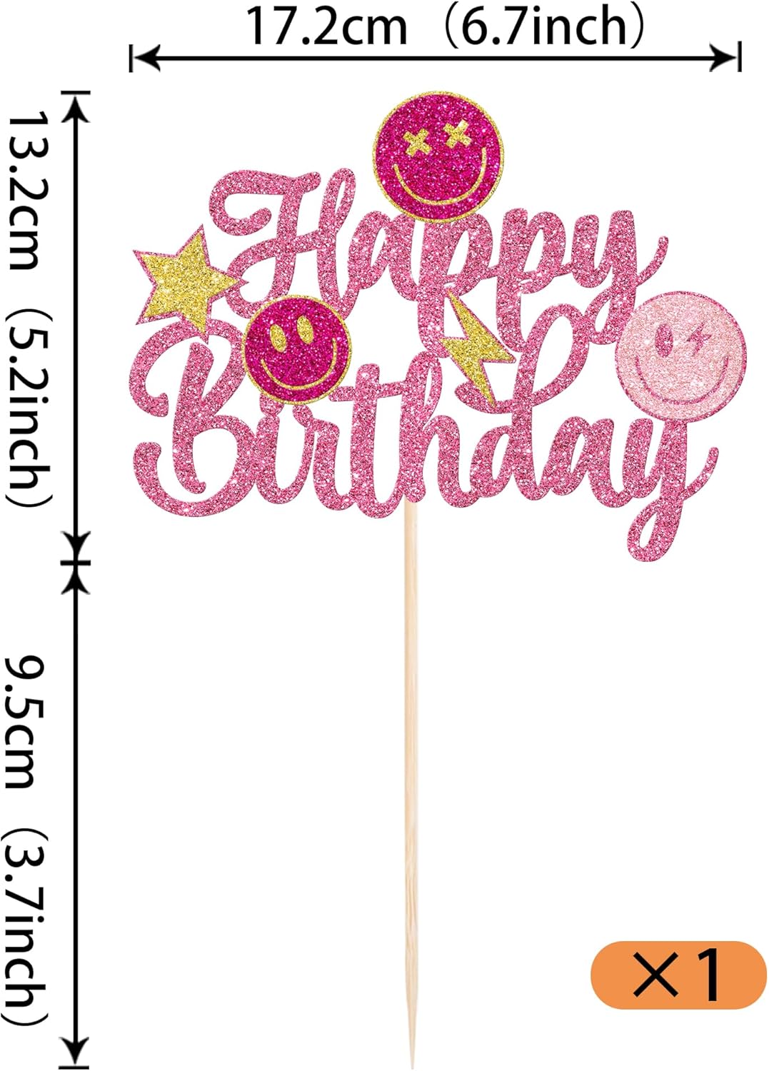 YCTHUNFISH 1 Pack Gold Glitter Emoji Cake Topper for Birthday Party