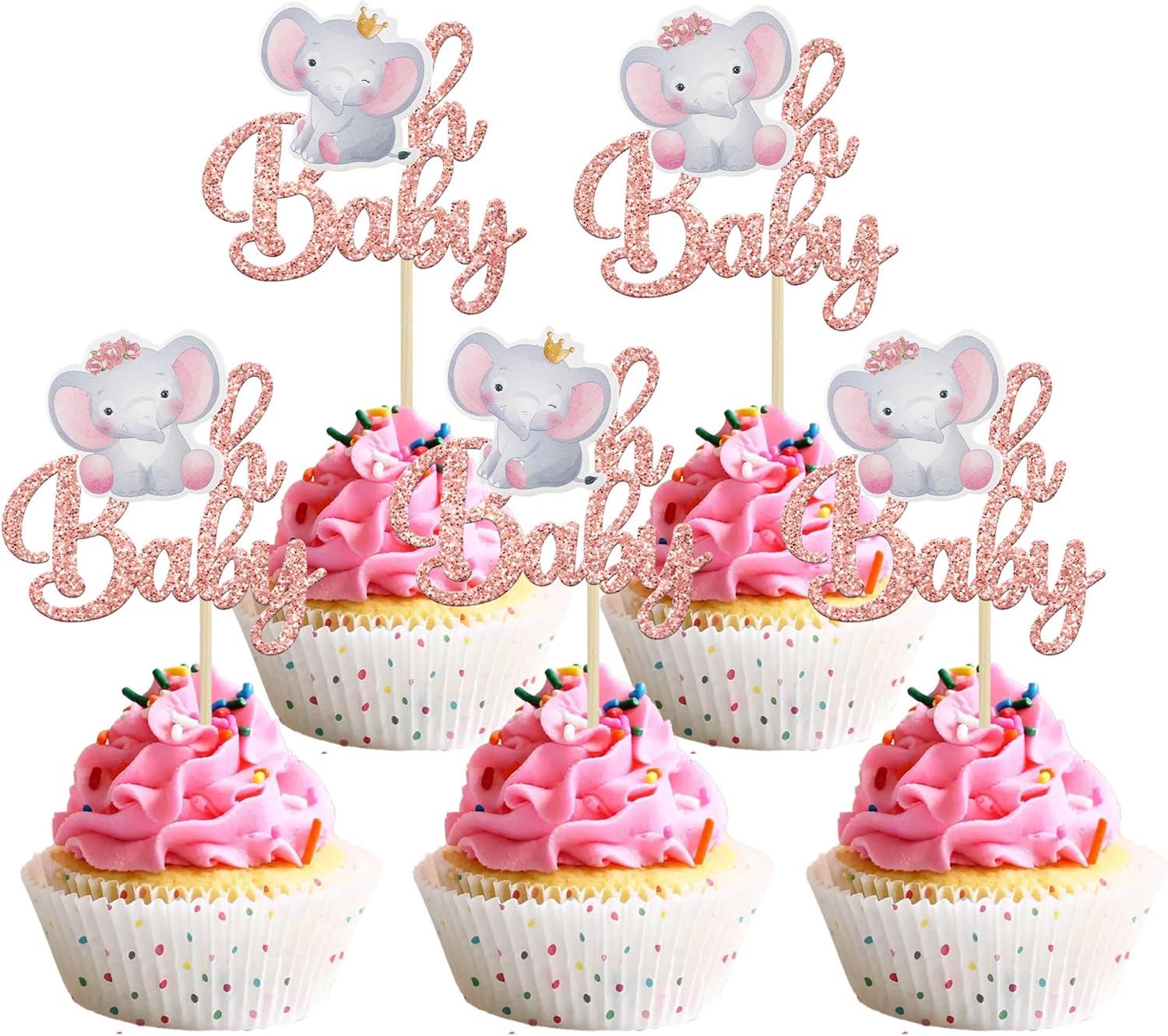 Gyufise 24Pcs Pink Elephant Cupcake Toppers