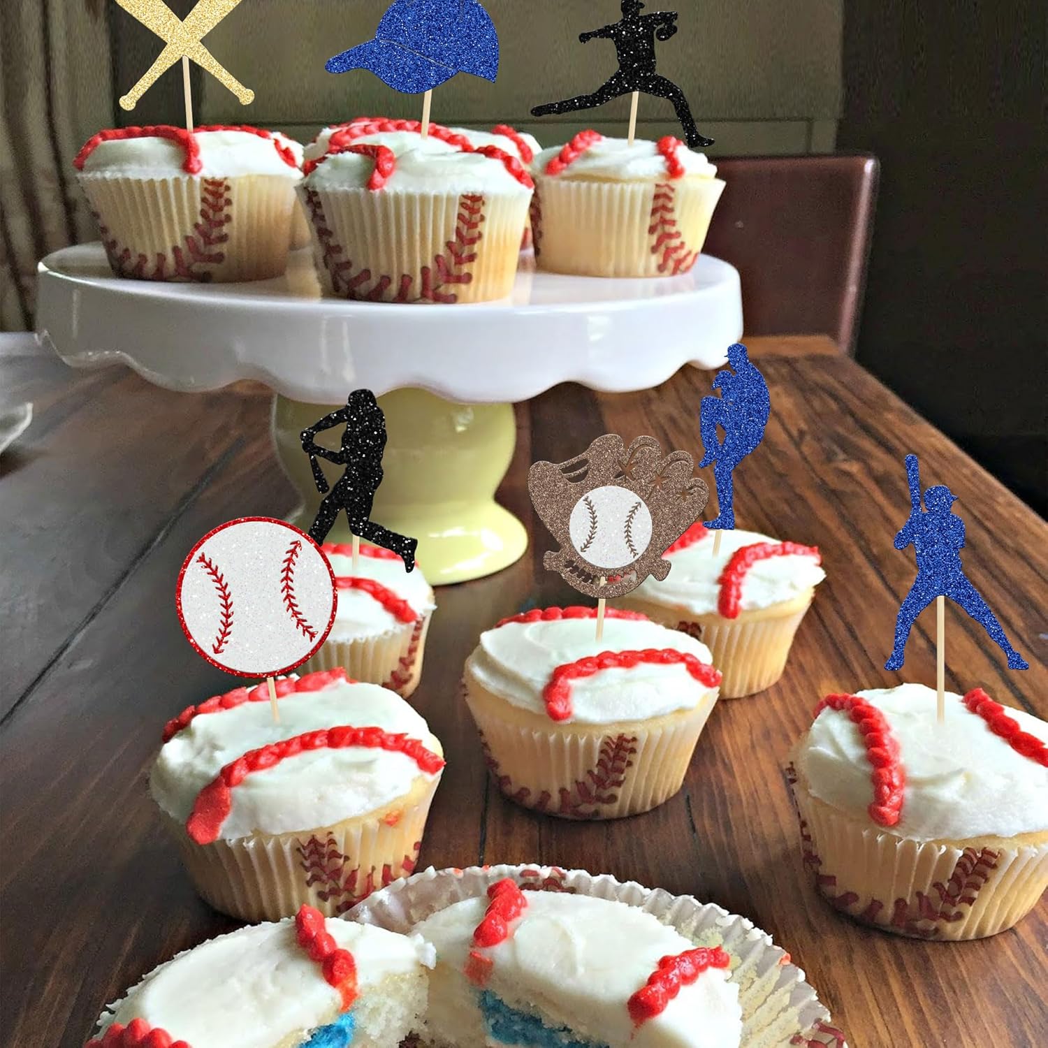 Ephlyn 24Pcs Baseball Cupcake Toppers
