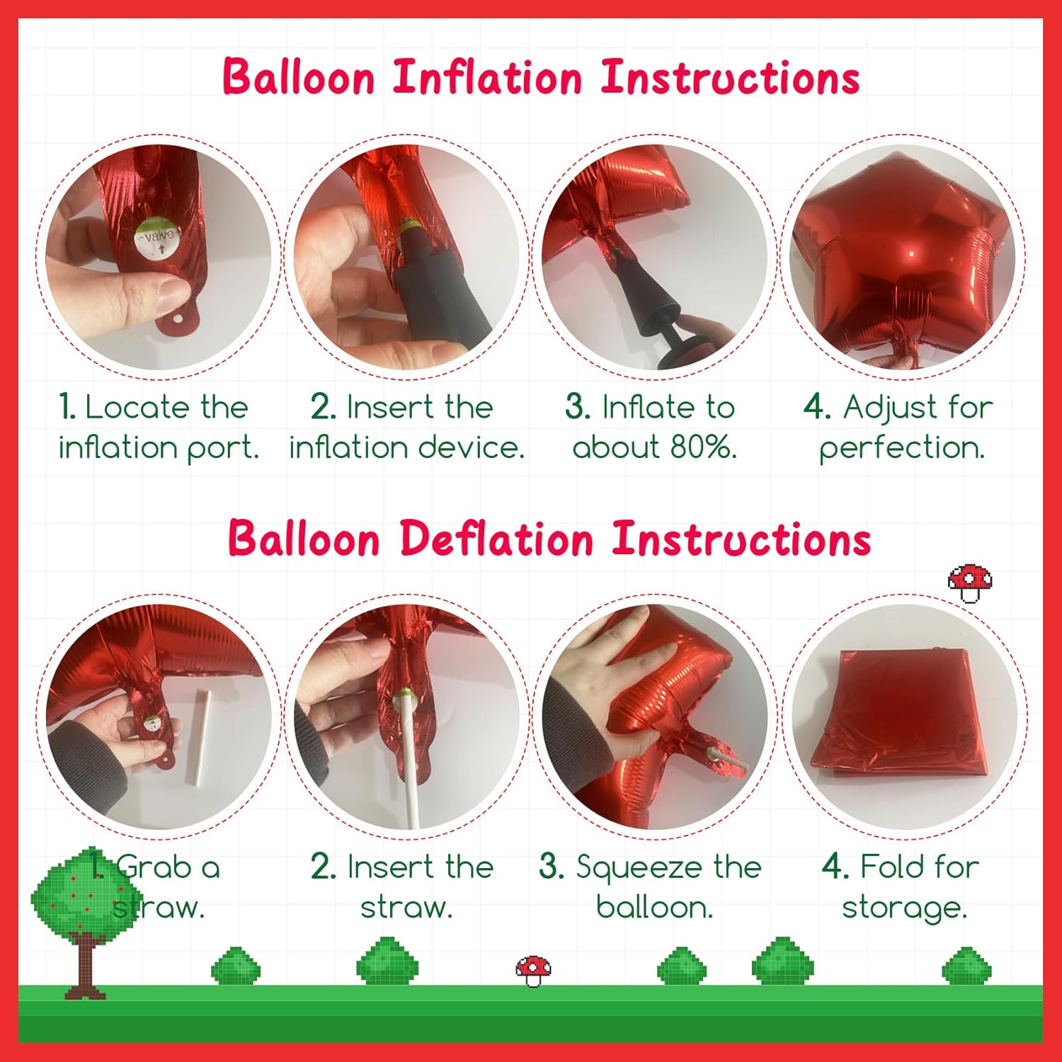 6PCS Red Foil Mushroom Balloons for Birthday Party Decor
