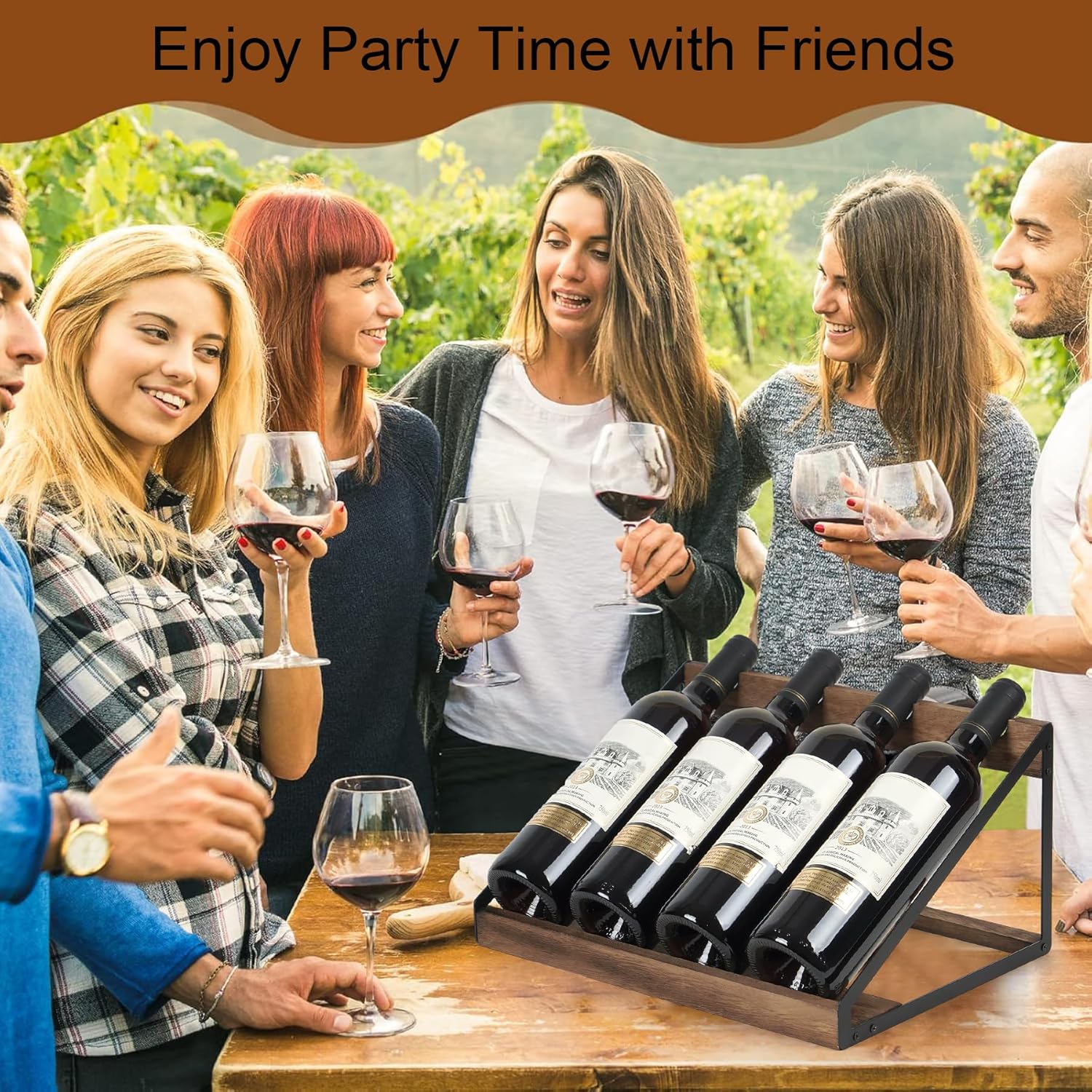 TRSPCWR Wooden Wine Rack 4 Bottle Countertop Organizer