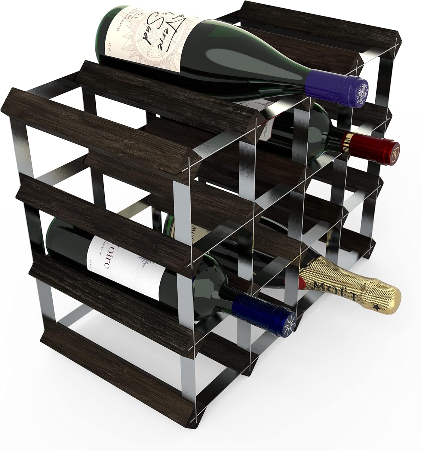 RTA Freestanding Wine Rack 16 Bottles Black Ash Pine