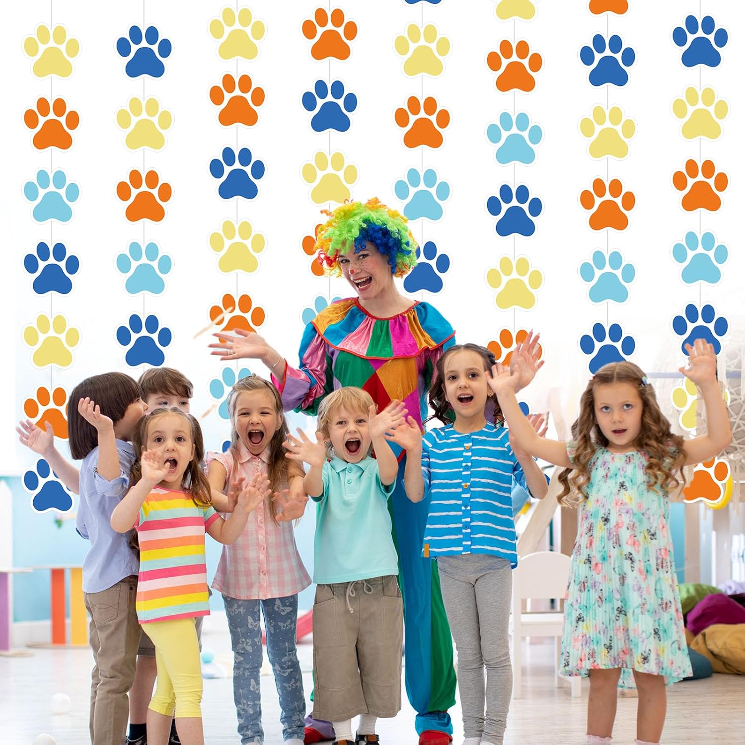 Duraaamo 8-Pack Dog Party Decor Blue Paw Print Garland