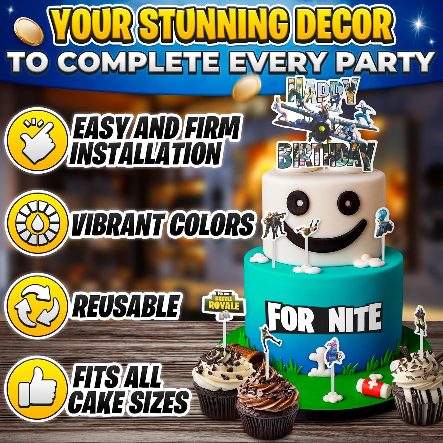 V TOWER Video Game Cake Topper Set